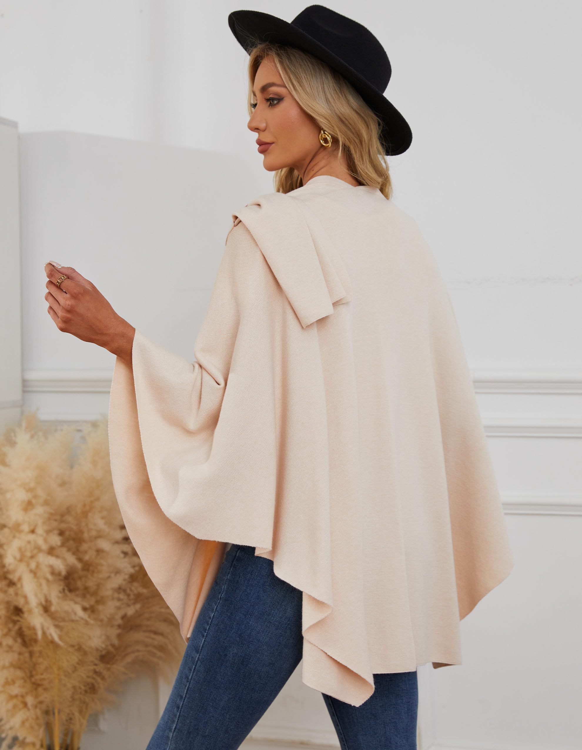 PULI Damen Poncho Schal Cashmere Feeling Strick Cape Cardigan Für Frauen Geschenk Für Mutter