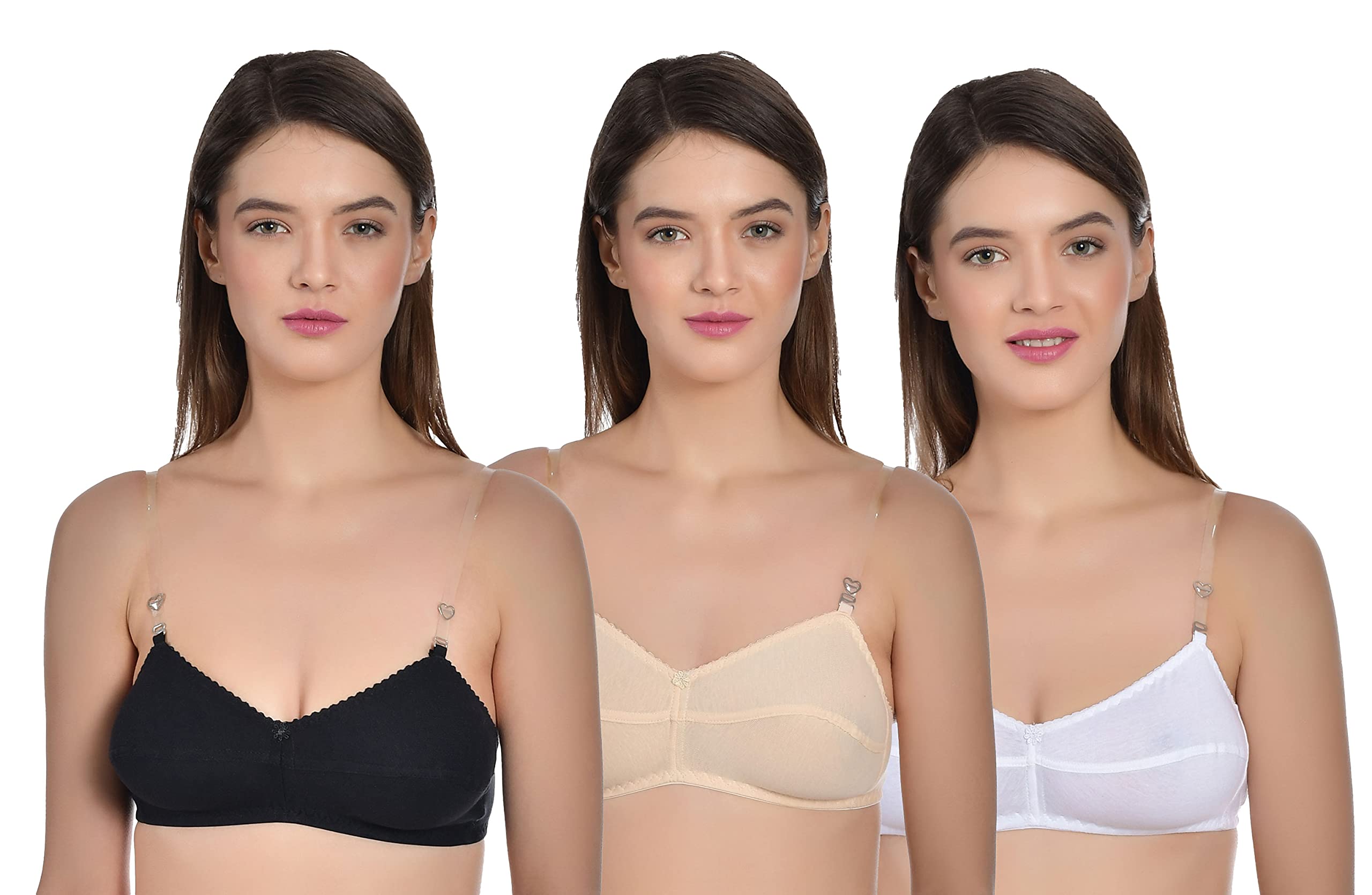 aimly Women's Cotton Non-Padded Non-Wired Mid Coverage Transparent Multiway Strapless Bra Pack of 3-picture-45