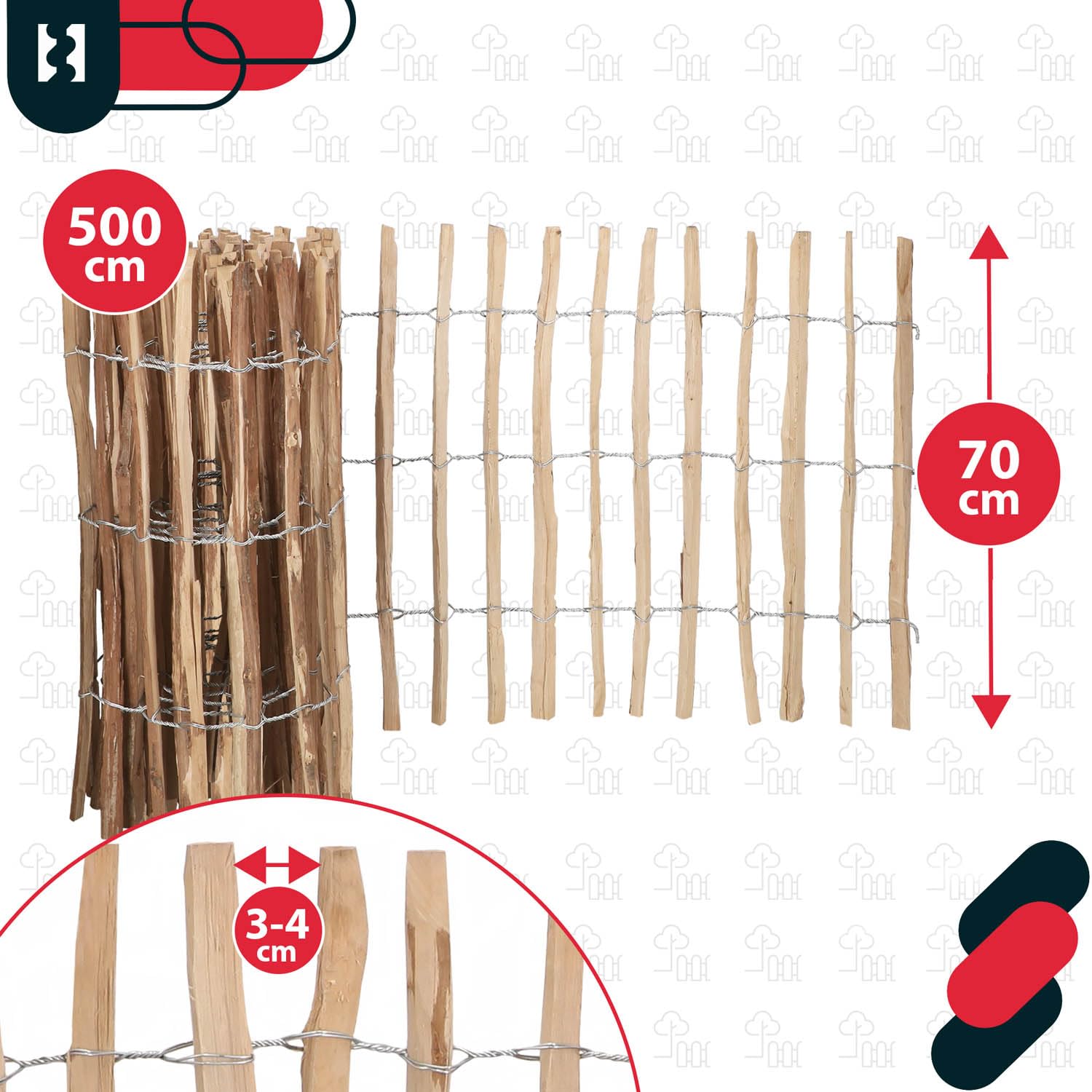 KOTARBAU® Staccionata in Legno per Giardino, Recinzione Legno 0,7 x 5 m