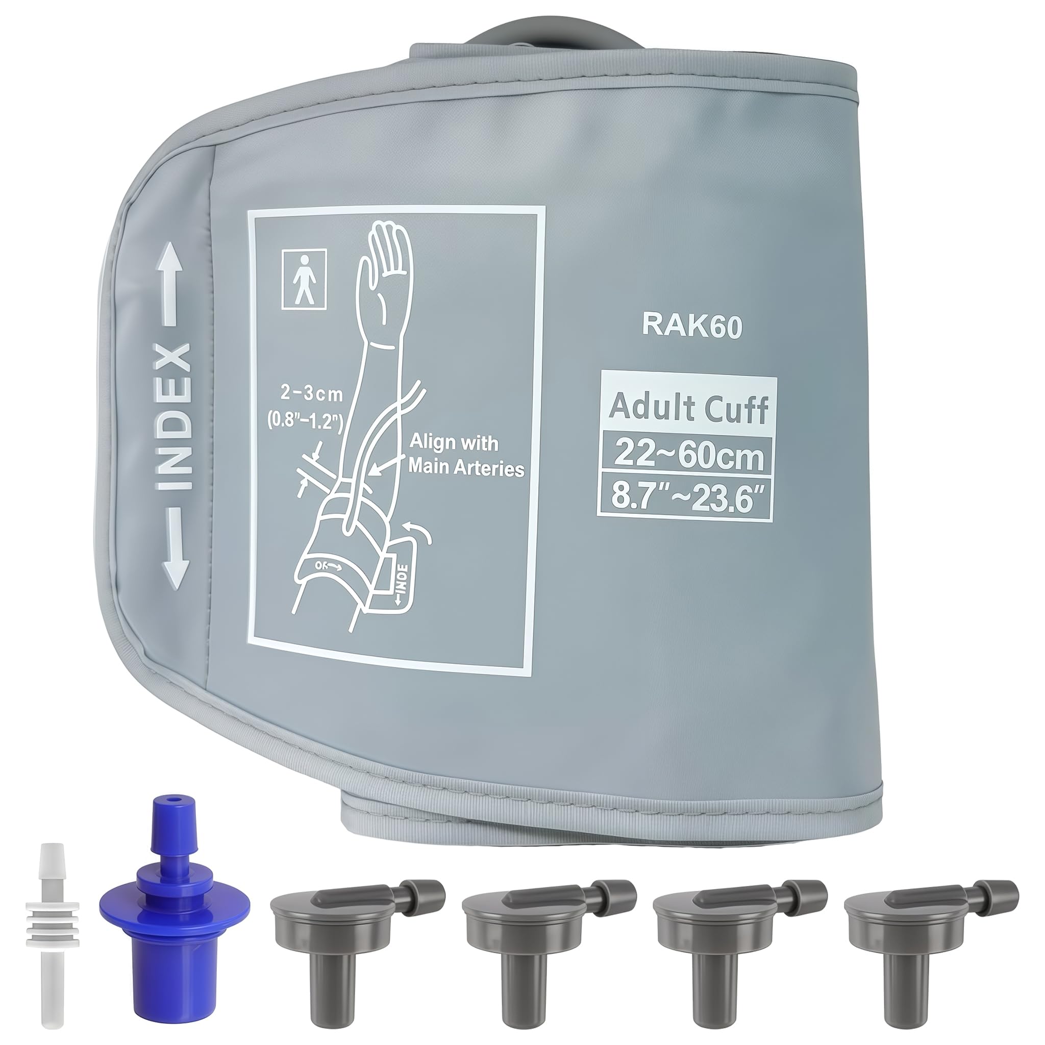 Blutdruckmanschette Oberarm XXL Ersatz Manschette für Blutdruckmessgerät, 22-60cm Extra Große Manschette mit 6 Adaptern, kompatibel mit Omron