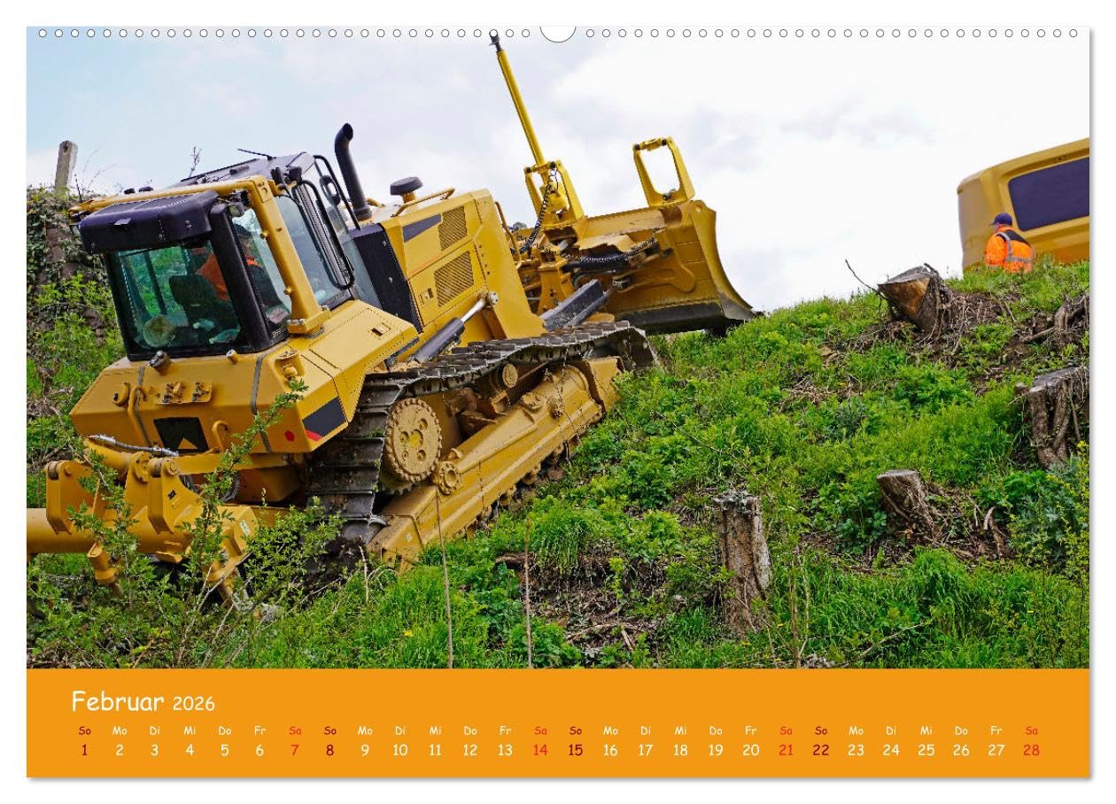 Baumaschinen im Einsatz (hochwertiger Premium Wandkalender 2026 DIN A2 quer), Kunstdruck in Hochglanz: Kran,Bagger,Walze,Raupe und LKWs auf einer Großbaustelle (CALVENDO Orte)