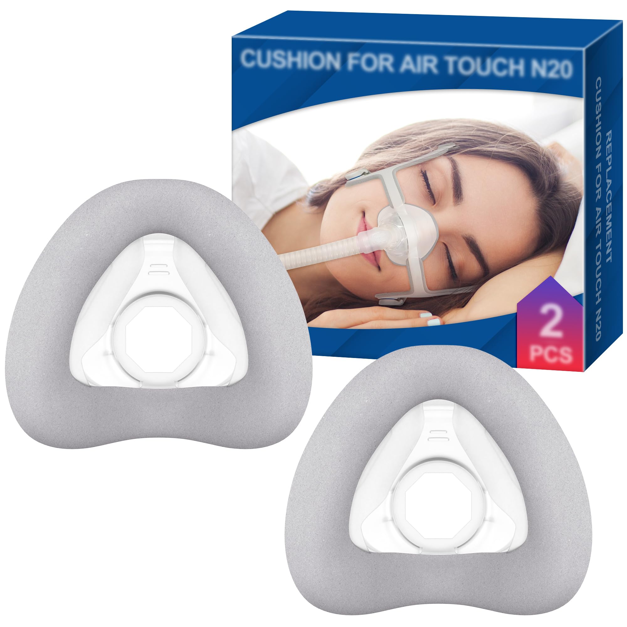 2 Paquets de Coussin de Remplacement (M) pour AirTouch N20 & Airfit N20, Confort Optimisé et étanchéité Grâce à la Mousse à Mémoire de Forme (Nouvelle Version), Accessoires CPAP de BlessEase (M)