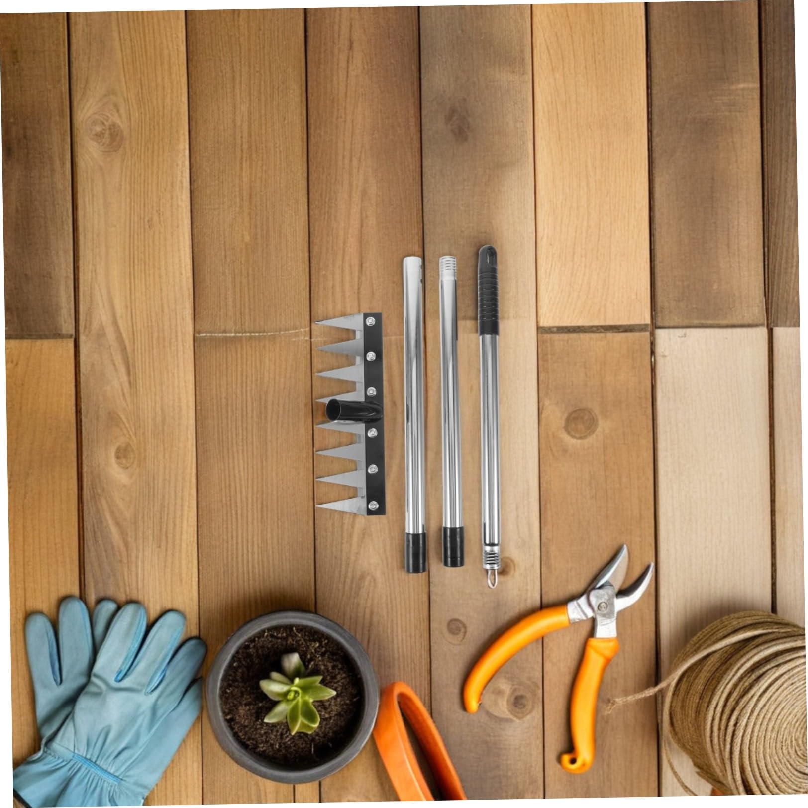 Levemolo Rastrillo de Jardín, Rastrillo de Mano para Jardinería, para Ramas Caídas y Residuos, Mango Ajustable, 8 Púas, Negro, Aluminio, Plástico E Hierro, Mantenimiento Rutinario