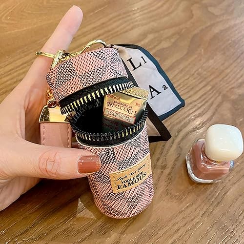 Miniatura 10 de Organizador de lápiz labial, 2 unidades, bolsa de cuero de lujo para brillo de labios, mini estuche para lápiz labial con llavero, soporte de