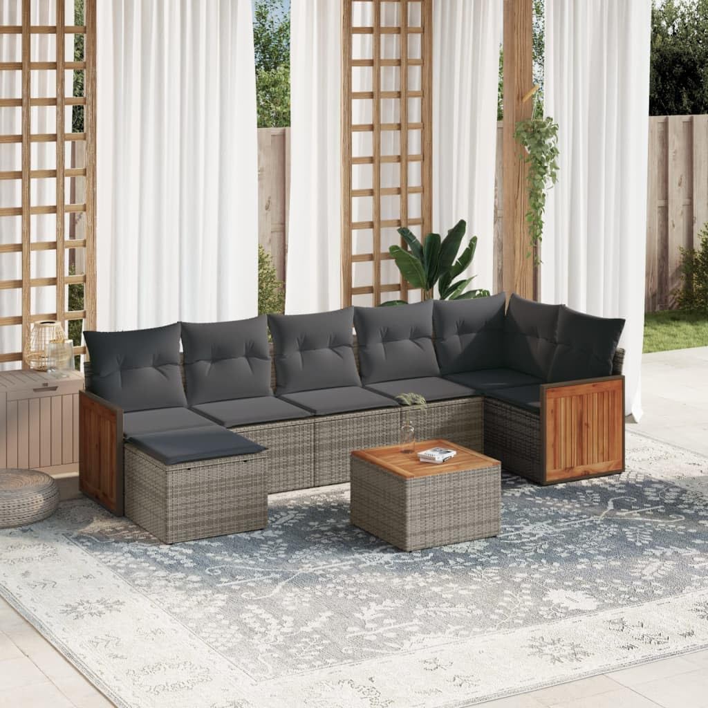 Set Sofas Jardin 8 Piezas Cojines Ratan Sintetico Gris