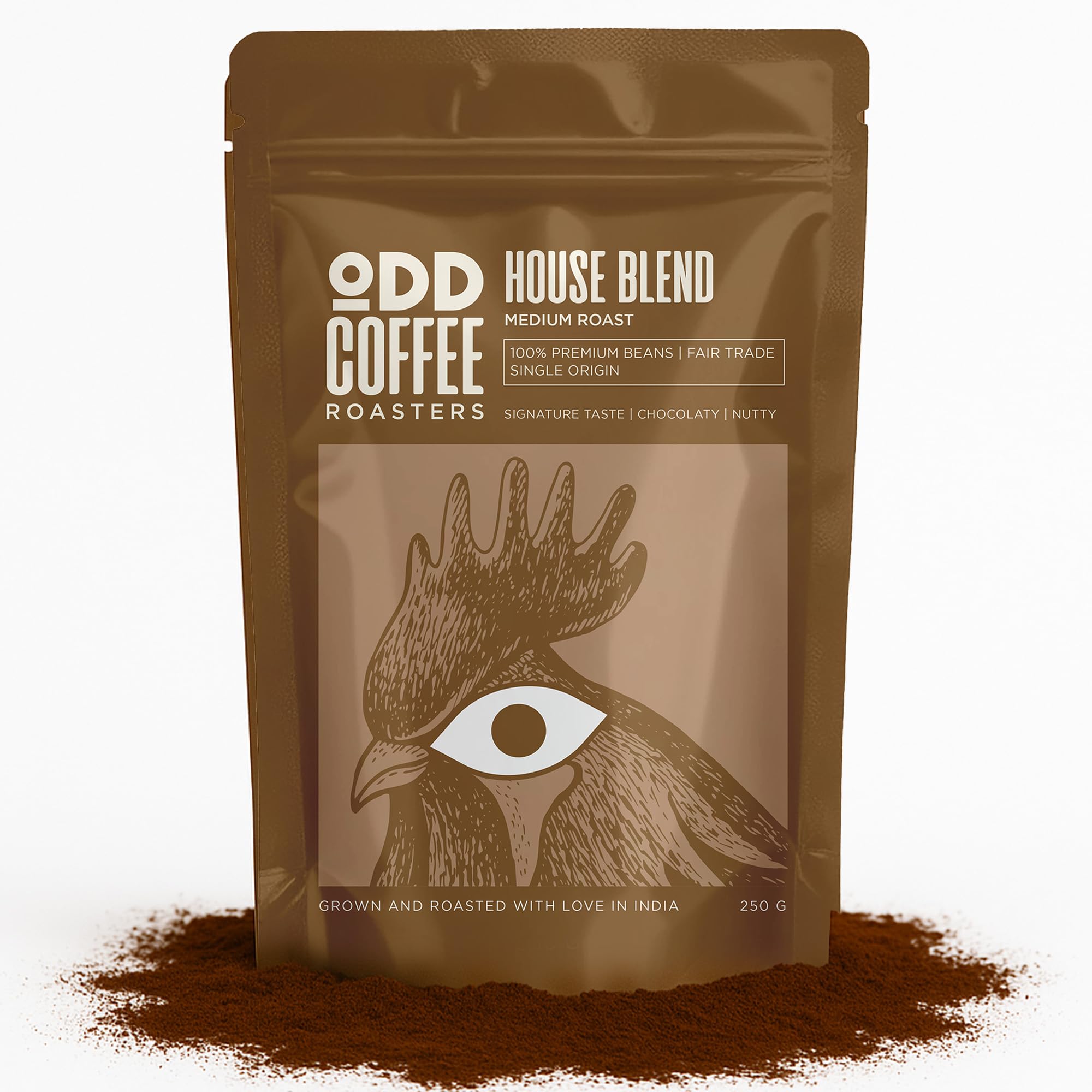 ODD COFFEE ROASTERS House Blend 60% Arabica 40% Robusta Roasted Coffee Powder 250 Gram Medium Roast | AAA Grade Specialty Beans | Chocolaty Nutty | Single Origin Ground Coffee Powder for French Press