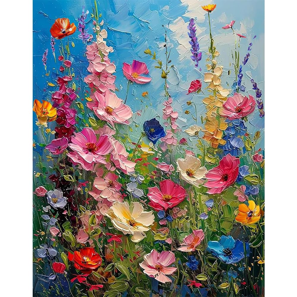 Jakener Cross Stitch-Flower-25-1216 Cross Stitch Kits For Adults Beginners, Wild Flowers Stamped Embroidery Kits For Adults, 11Ct Counted Embroidery Needlepoint Kits Fun Diy Crafts Home Decor 12X16 Inch