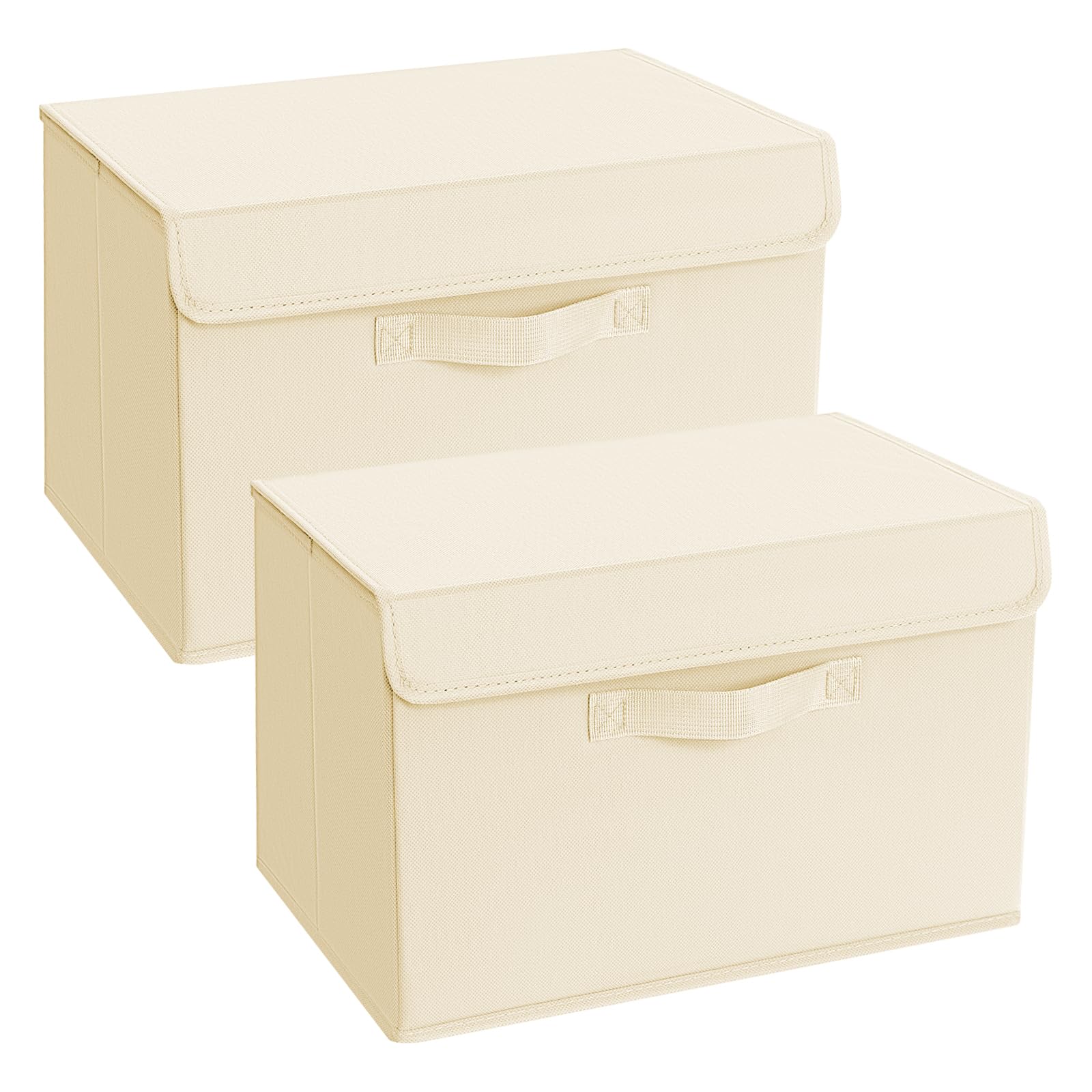 DIMJ Aufbewahrungsboxen mit Deckel, Faltbare Aufbewahrungskiste mit Griff, Aufbewahrungskorb Stoff, Ordnungsboxen Kleiderschrank Organizer, Faltbox für Kleidung, 2 Stück, Lichtbeige