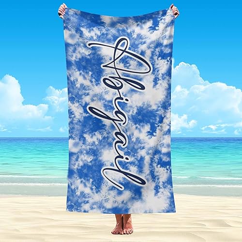 Miniatura 4 de Artsadd Toalla de playa personalizada con iniciales personalizadas, toallas de natación con degradado rosa y amarillo para niñas, niños, hombres y