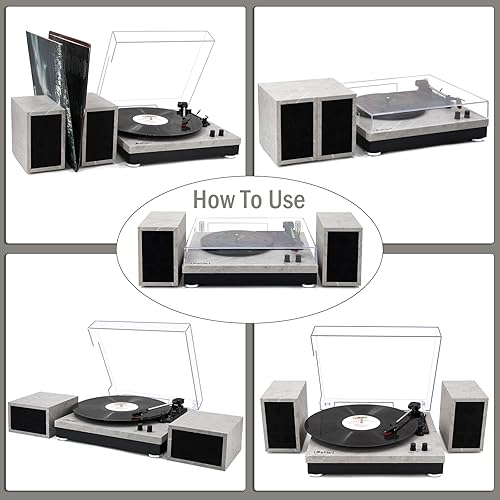 Miniatura 7 de LP&No.1 Reproductor de discos de vinilo con altavoces estéreo, tocadiscos de 3 velocidades con transmisión por correa para álbumes de vinilo con