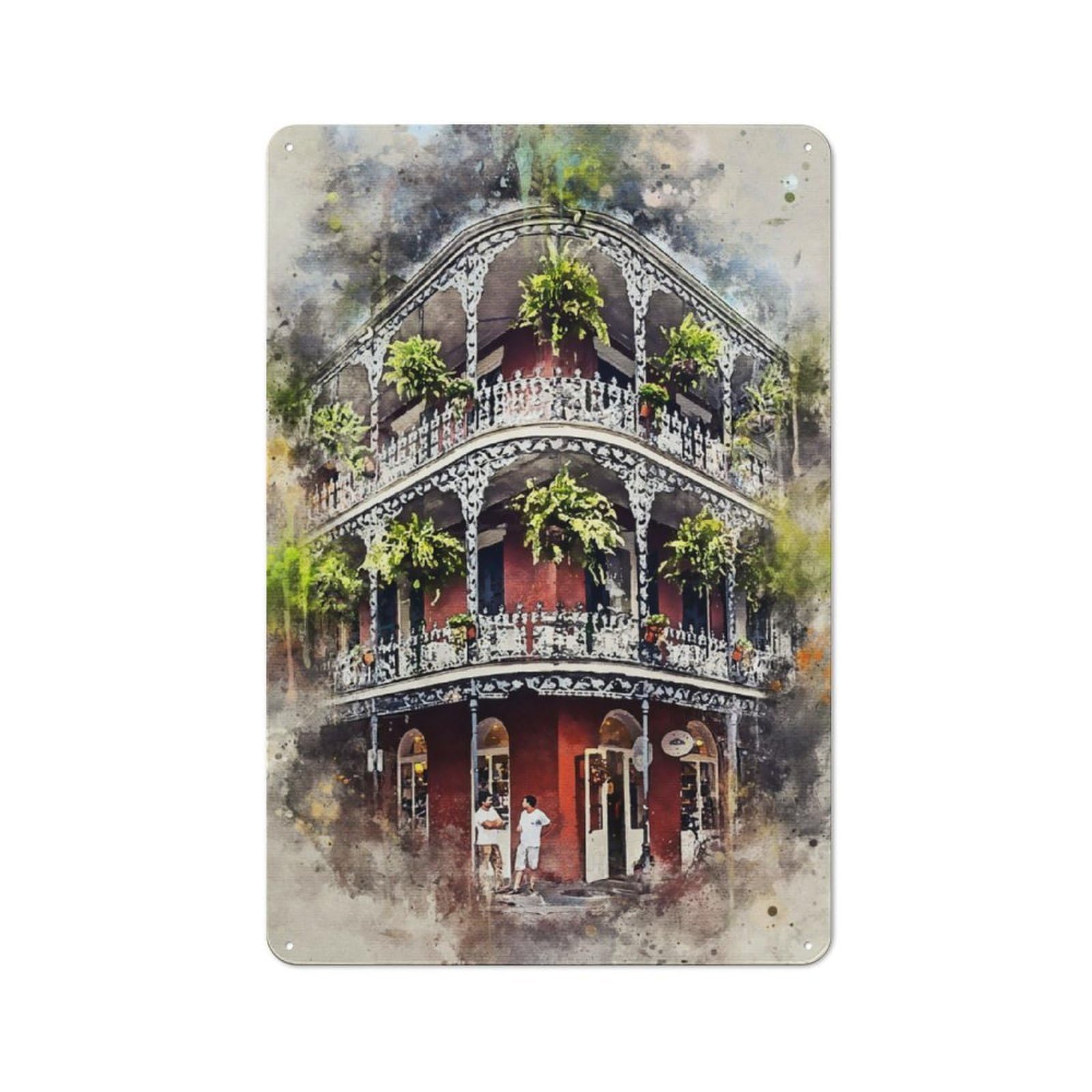 Junmoney New Orleans In Watercolor Industrial-Style Tin Sign 30X20cm For Pub Or Café, Suited To Pub Decor Enthusiasts