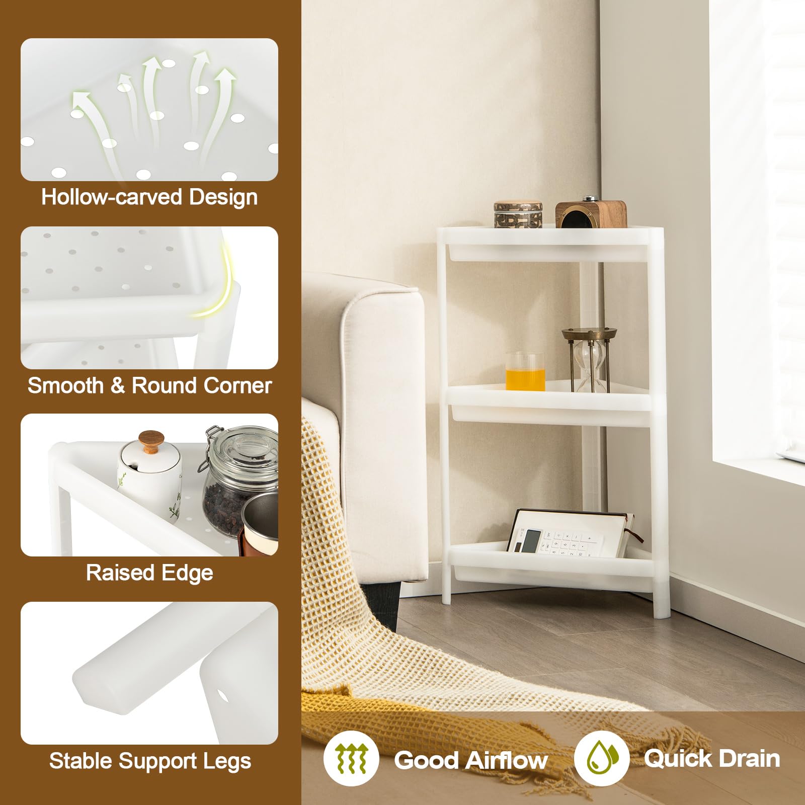 KOMFOTTEU Lot de 2 Étagère Rangement à 4 Niveaux, Plastique, Organiser pour la Cuisine, la Salle de Bain, Le Salon, 36x23x99,5cm, Blanc