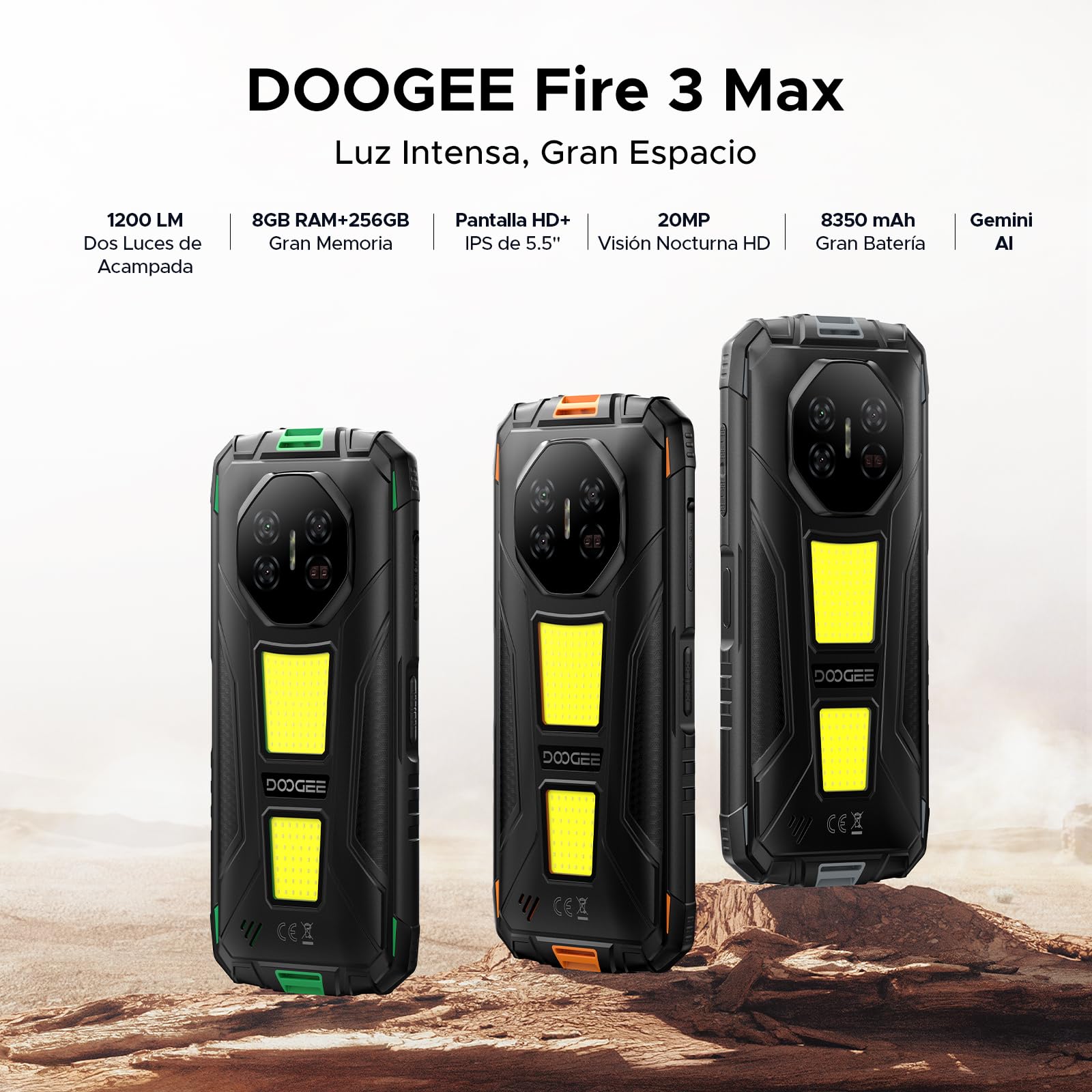 FIRE3MAX Movil Irrompible Android 15, 5.5"HD+ 8350mAh Batería Móvil Rugerizado, 32GB+256GB/2TB Octa-Core T7250, 48MP+8MP/IP68/Face & Huella Dactilar/OTG/NFC/Dual SIM 4.5G Móvil Resistente