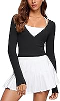 INGIA Women's V-Neck Long Sleeve Cross Wrap Top Slim Fit Soft Knit Shirt for Yoga Gym Casual Layering