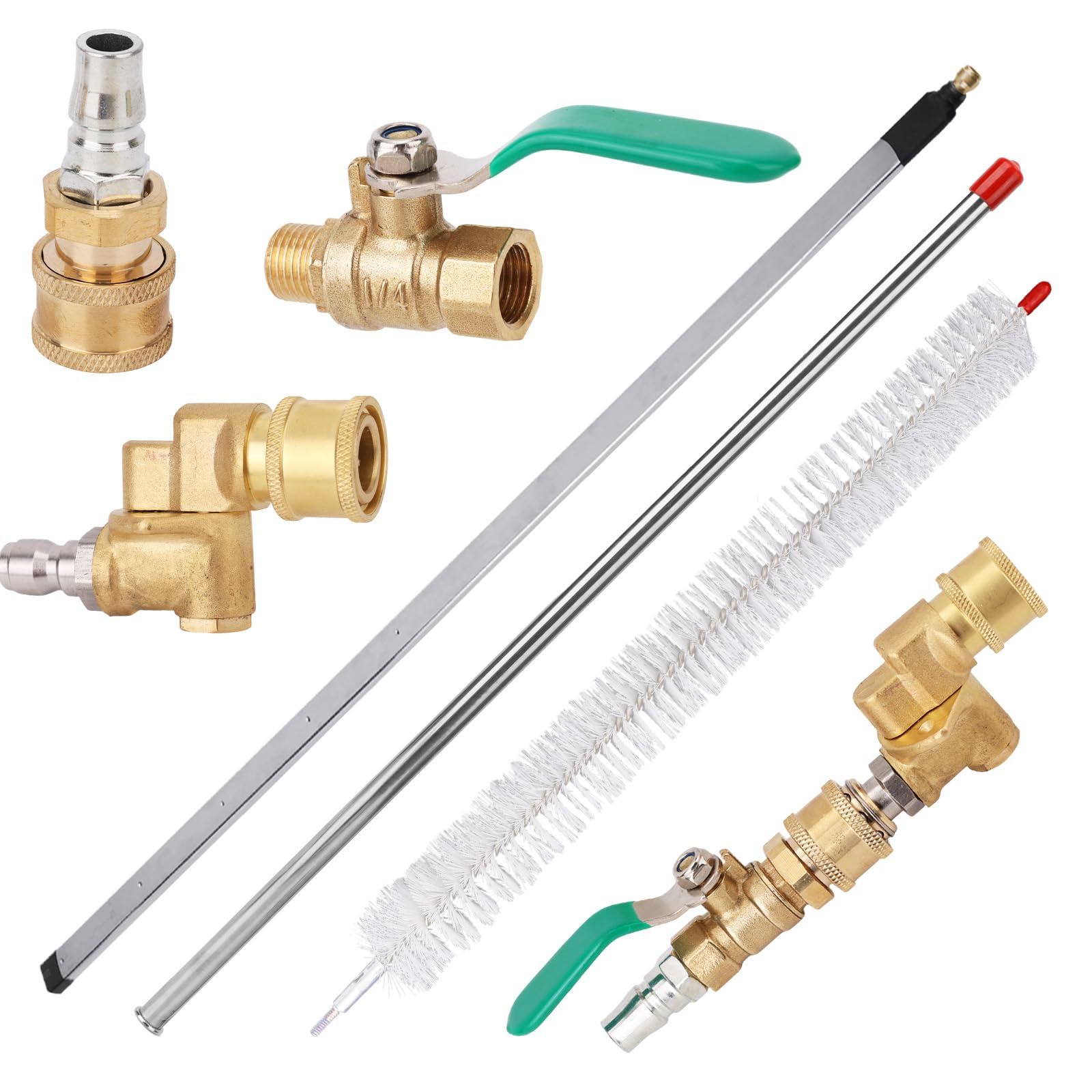 6uds 5-Hoyo 98cm Kit de Herramienta Limpieza Radiador, Varilla Limpieza Radiador con Conectores Interruptor Válvula Cepillo Poste Metálico Accesorios Prácticos para Lavado Coches y Camiones