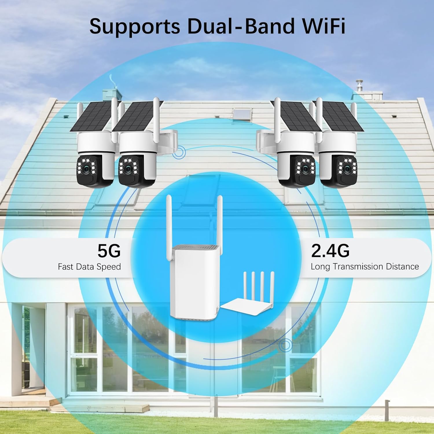 Solar Security Cameras Wireless Outdoor,2 Cam-Kit,Solar-Powered,No Subscription,Home Security Cameras System with 4MP Color Night Vision,Auto Tracking,Spotlight & Siren,64GB Memory Card, 2.4 & 5G WiFi