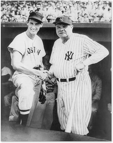 HISTORIX Póster vintage de 1943 de Ted Williams y Babe Ruth Foto vintage de 11 x 14 pulgadas de Babe Ruth y Ted Williams en un Dugout en Fenway Park