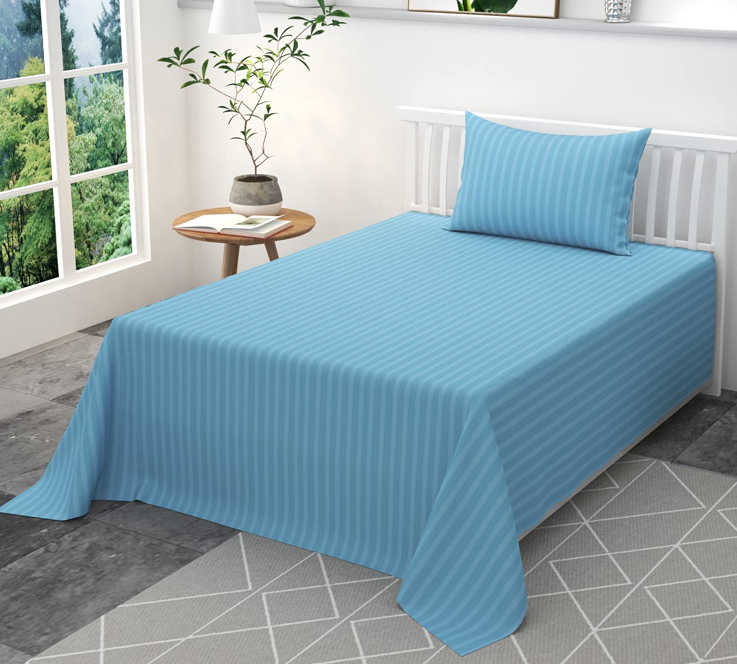 SADASHIVGlace Cotton Satin Stripes/Lining Bedsheets for Single Bed with 1 Pillow Covers (60X90)