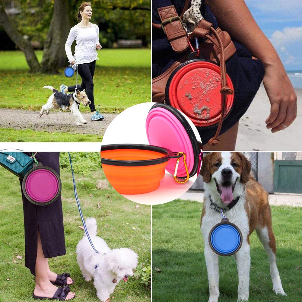 Set 2 Ciotole Pieghevoli Per Cani E Gatti 1000ml | Silicone Alimentare Con Coperchio E Moschettone
