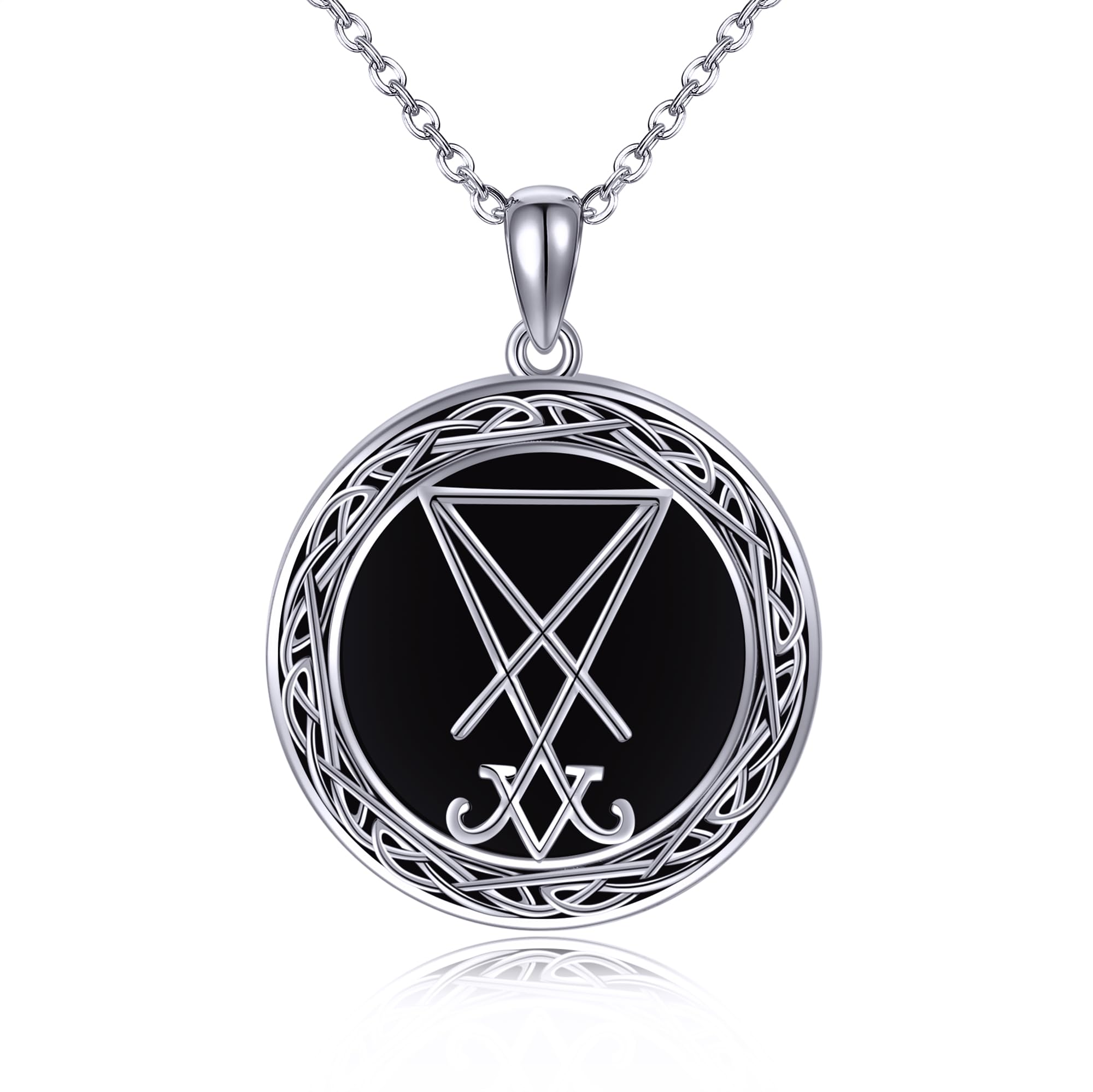 Satanic Necklace Sterling Silver Black Agate Satanic Pendant Necklace Jewelry for Women Men