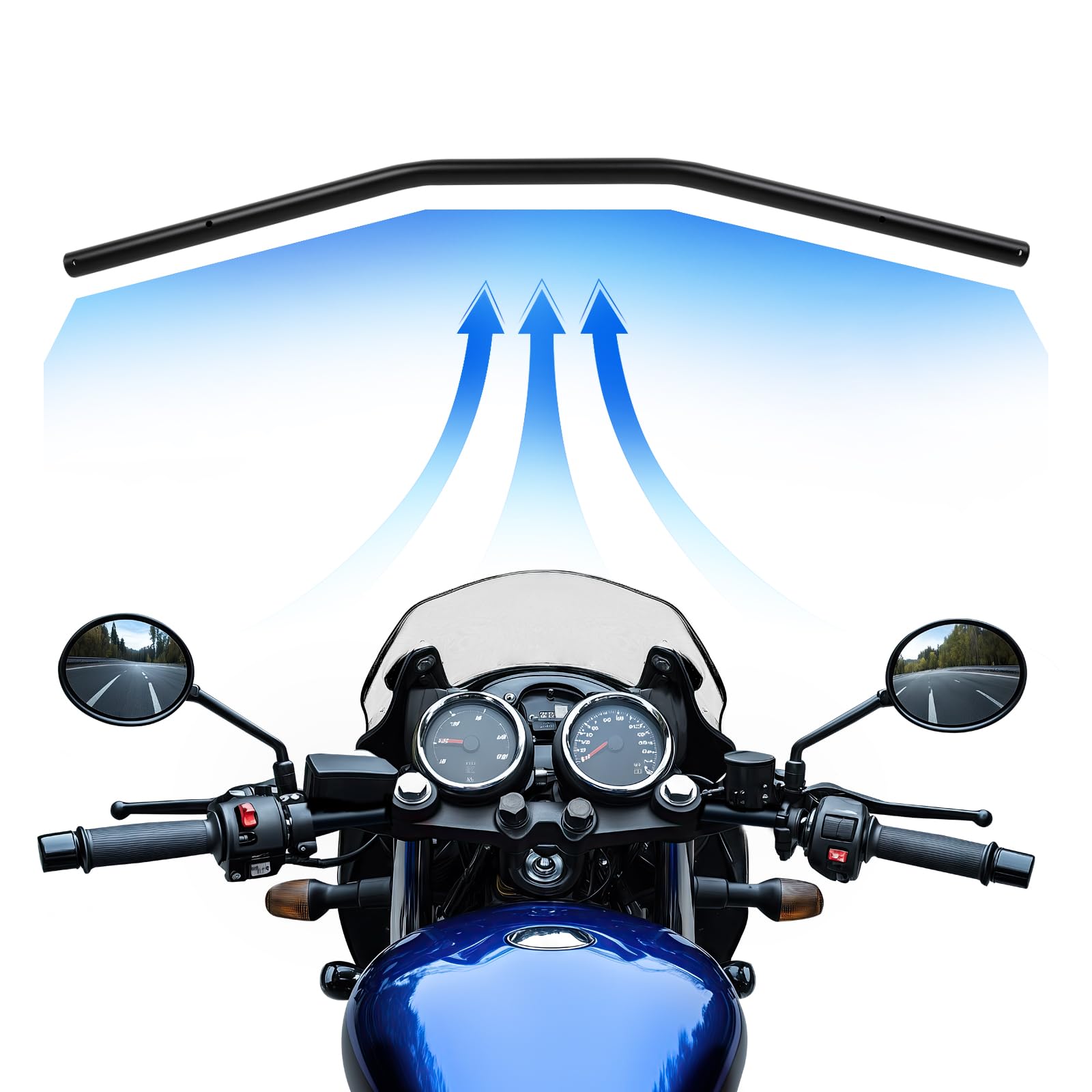 DREAMIZER Manubrio per Moto 7/8" 22mm Manubrio Curvatura Bassa Universale per Cafe Race Bobber Motocross Dirt Pit Bike ATV Ebike, Nero