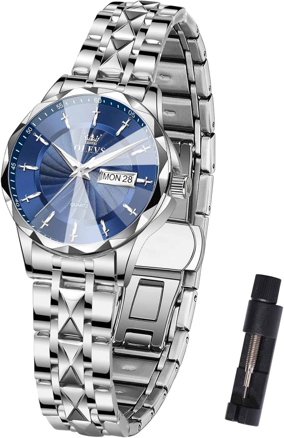 OLEVS Gold Watch for Women Waterproof Small Dial Ladies Watches Stainless Steel Analog Womens Wrists Watches Fashion Luxury Dress Diamond Watches for Women (Gold/Blue/Slive) Dial Gift for Women