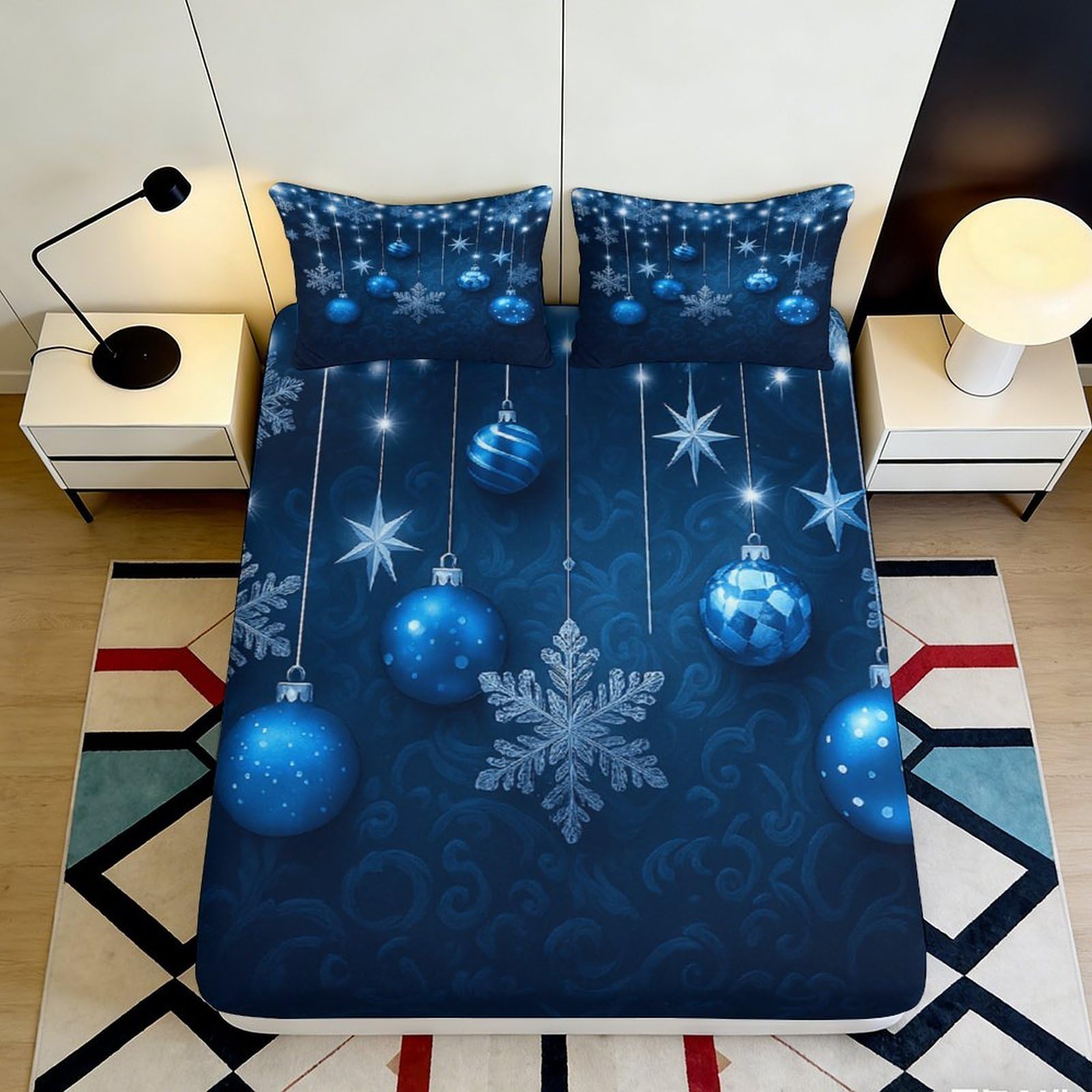 Jqzkxnhpbr Style-5 3D Printed Christmas Ornament Fitted Sheet Microfiber Soft Breathable Snowflake Bed Cover For Bedroom Decor 90X200x25cm