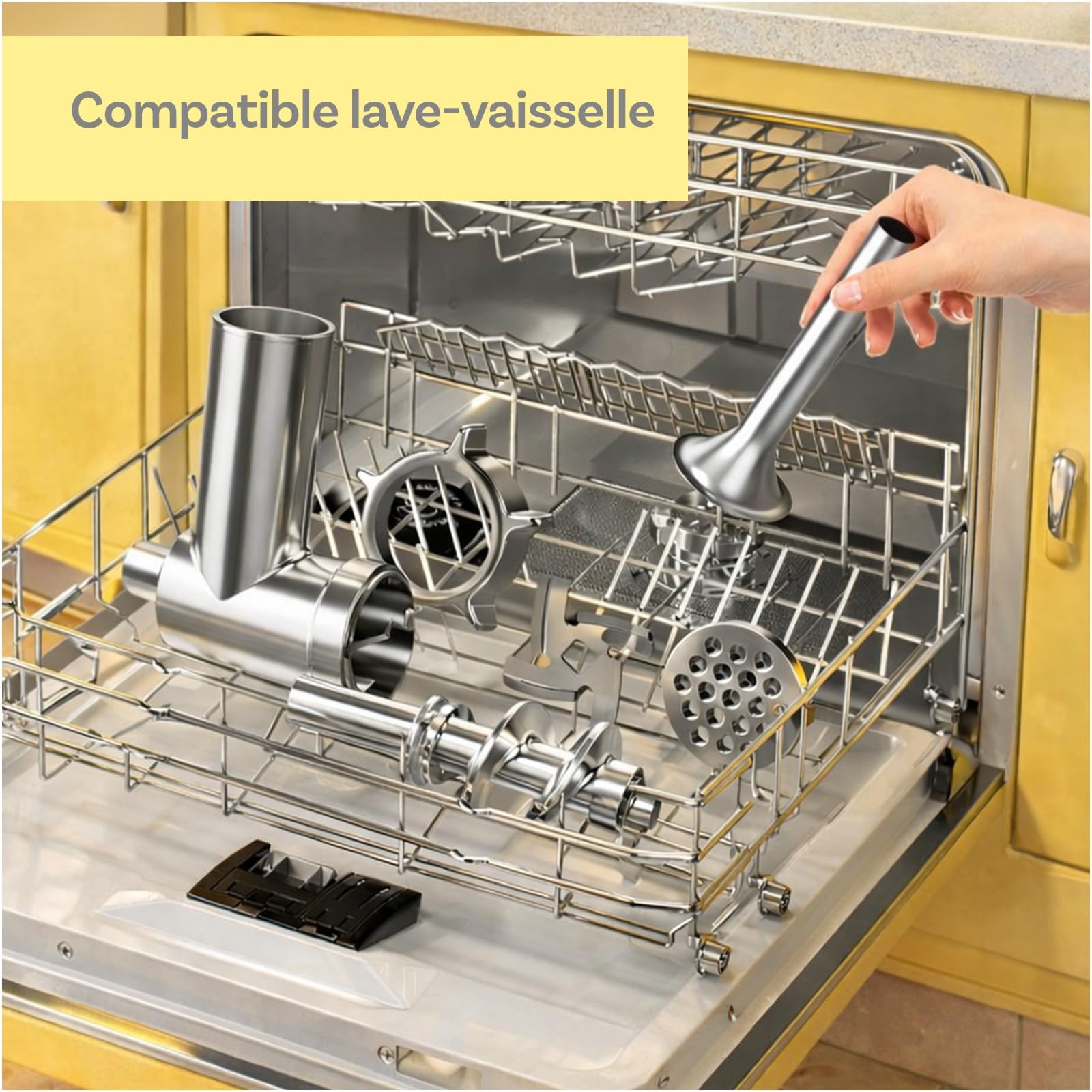 Hachoir à Viande en Acier Inoxydable pour KitchenAid – 4 Plaques de Broyage, 3 Tubes à Farcir pour Saucisses, 2 Lames de Broyage & 1 Moule à Boulettes de Viande – Lave-Vaisselle – Par MMOBIEL
