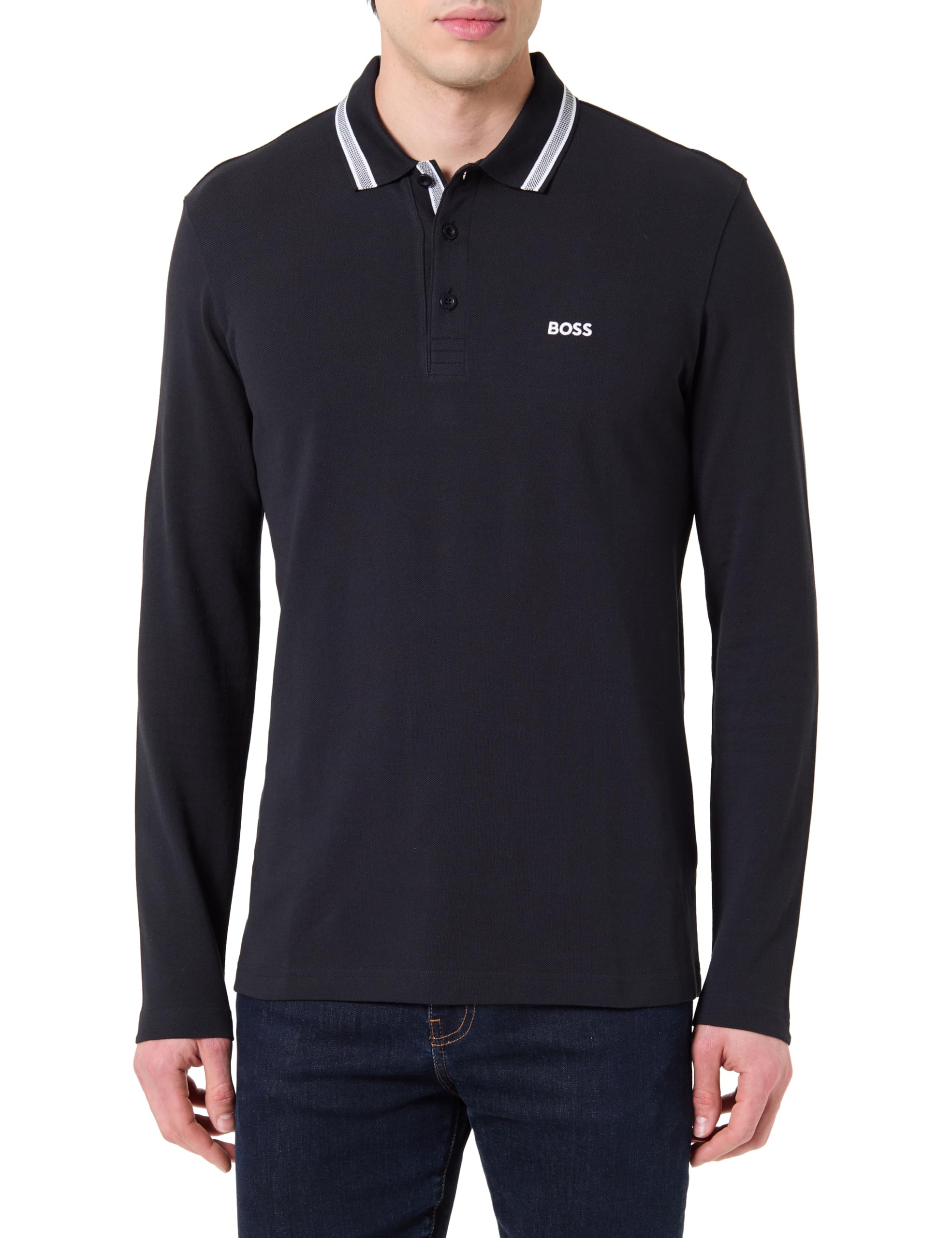 BOSS Men's Plisy Long Sleeve Cotton Pique Polo Shirt with Collar Detail, XL