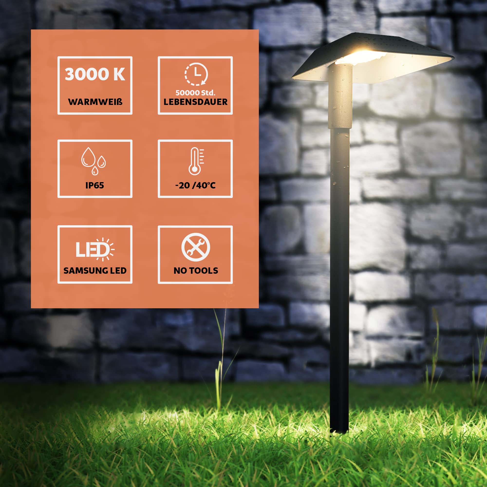 FANZTOOL Gartenbeleuchtung LED mit Strom, Niederspannung, 6x Wegeleuchte, IP65 Wasserdicht, 3000k, 23 Meter, inkl. Steuereinheit und Timer-Funktion