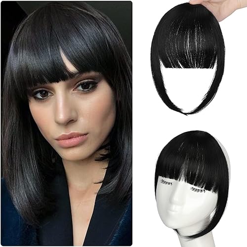 Flequillo con clip, flequillo negro falso, fácil de usar, flequillo de imitación con clip, flequillo francés con pelucas para uso diario (negro