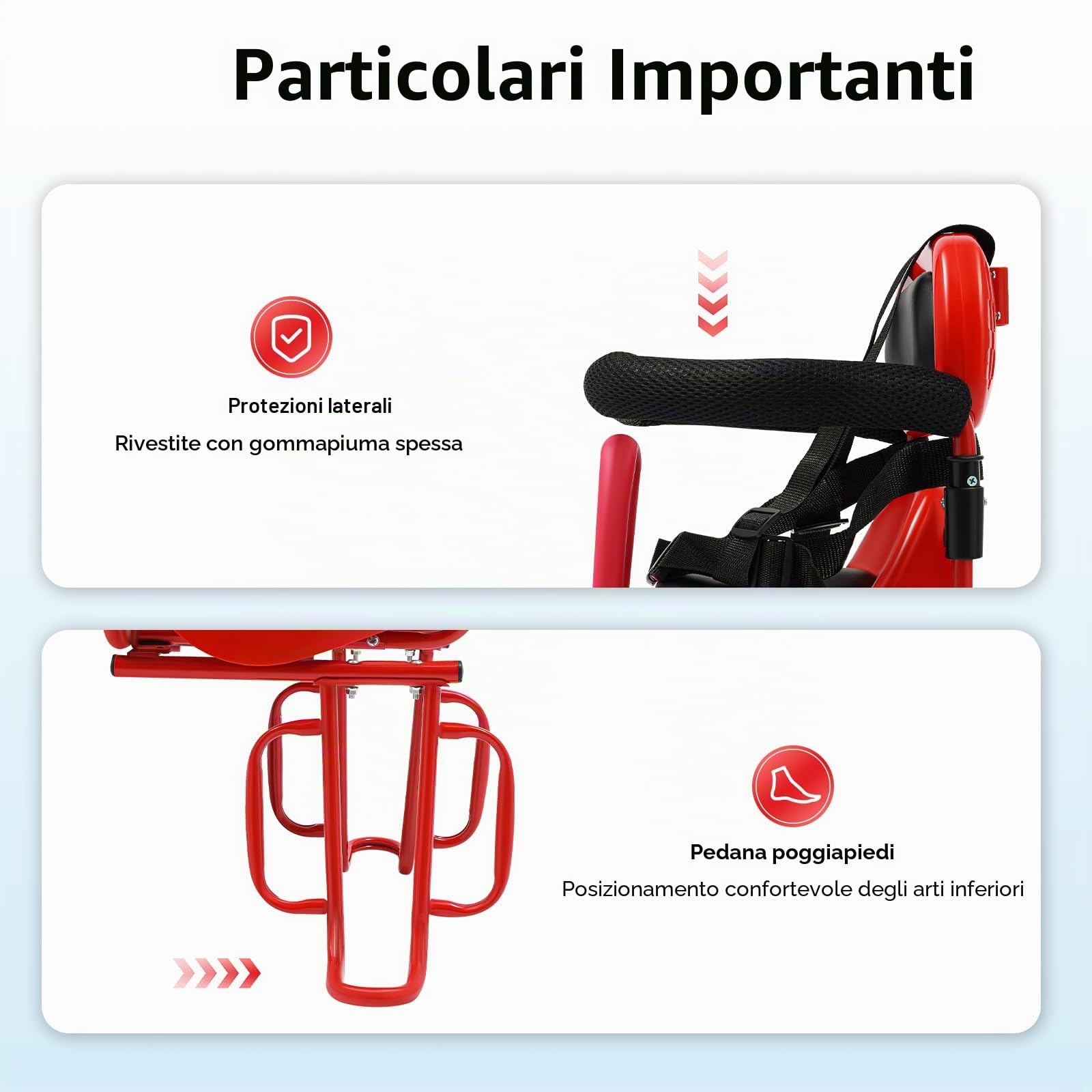 Seggiolino per bicicletta da 6 mesi-6 anni con cintura di sicurezza e ringhiera a U, adatto per la maggior parte delle biciclette come biciclette pieghevoli, mountain bike elettrica