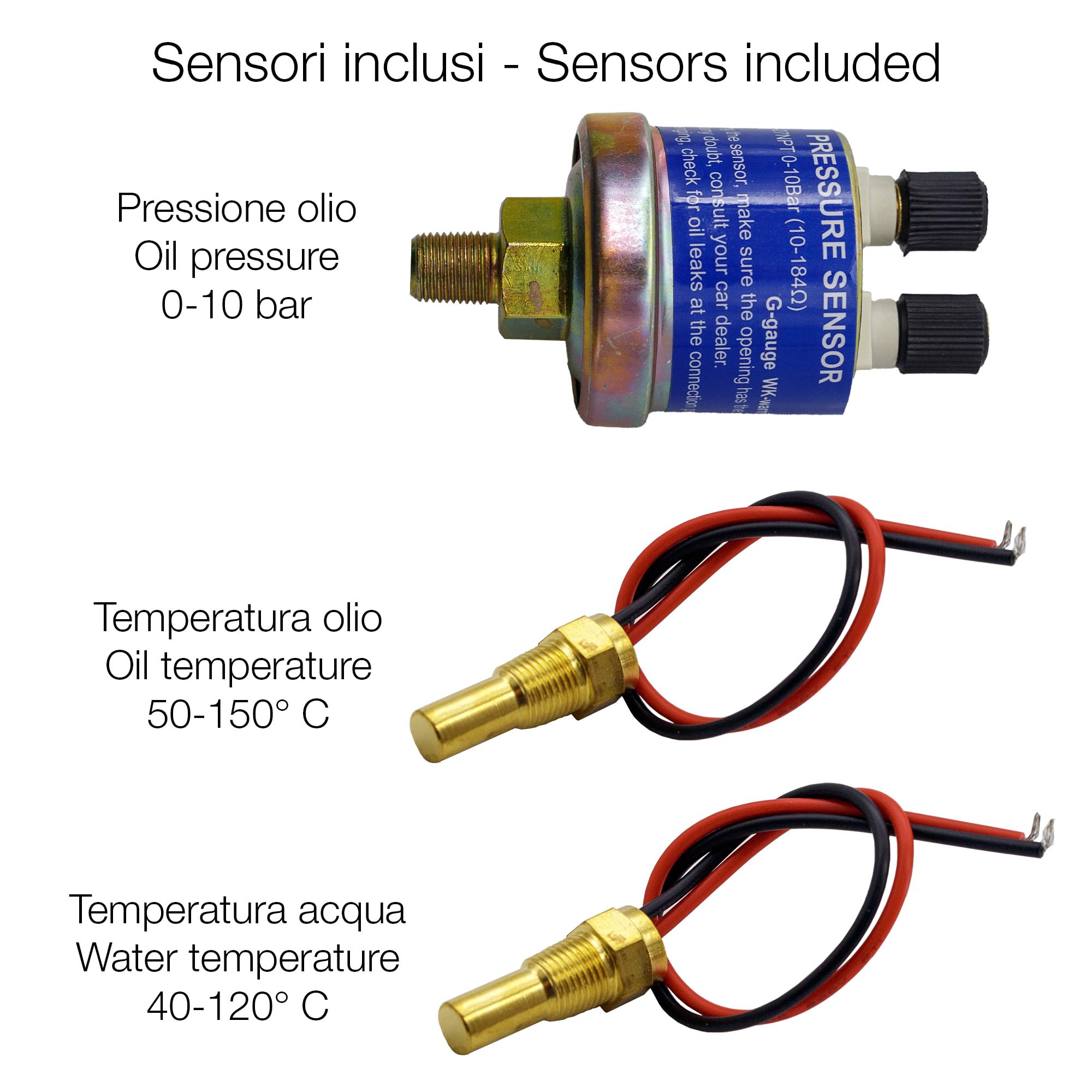 Simoni Racing MF/B Misuratore Multifunzione 4 in 1 da 85 mm (3,3"), Pressione Olio, Temperatura Olio, Temperatura Acqua, Voltmetro, Retroilluminazione Bianca, Spia Warning, Sensori Inclusi