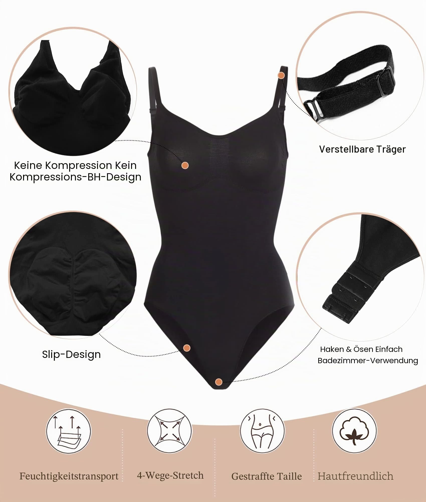 SHAPERX Shapewear Damen Bauchweg Bodysuit Formender Body Shaper Sculpting Tanga mit Verstellbarer Schultergurt