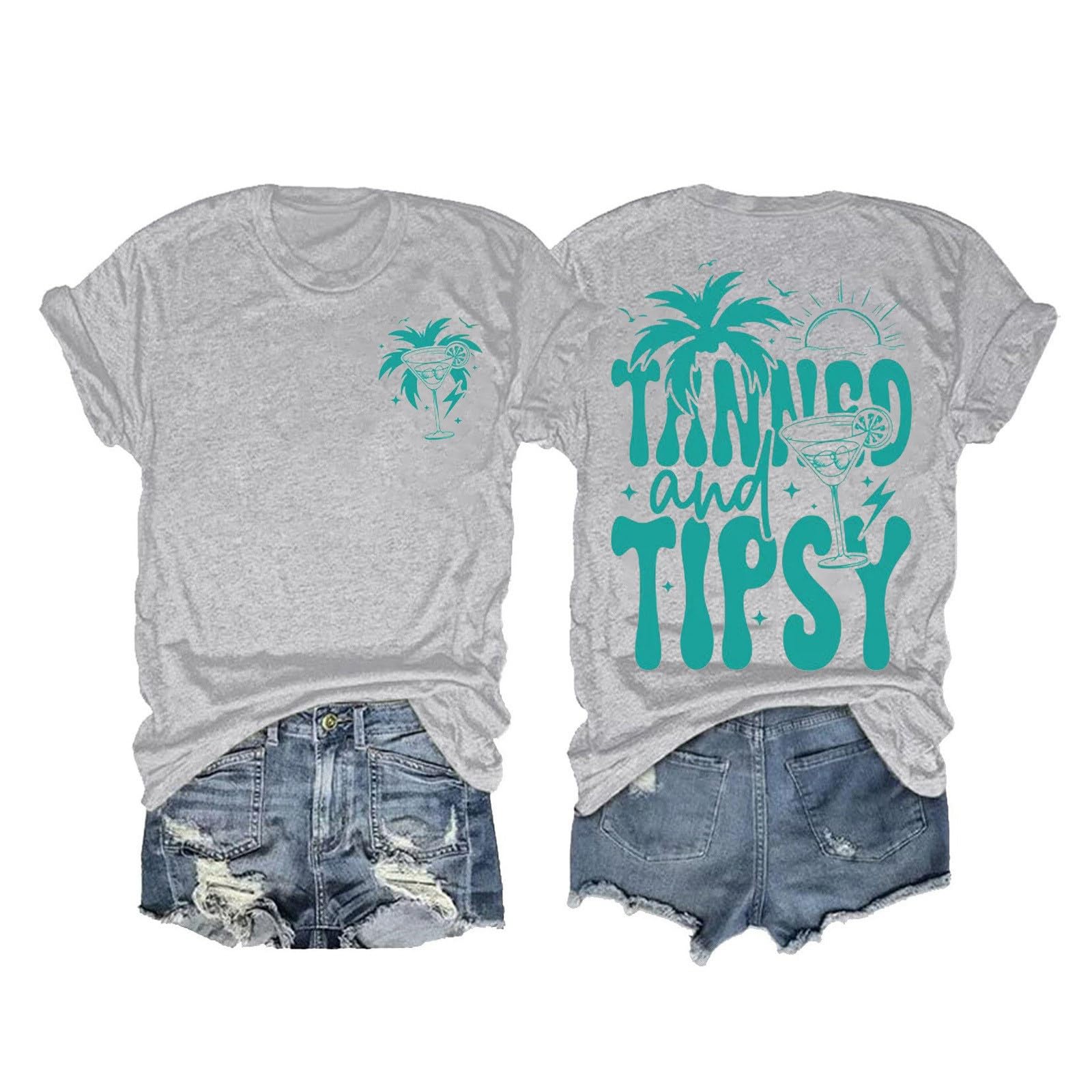 Tanned and Tipsy Shirt for Women Casual Hawaiian Short Sleeve Tops Summer Soda Cup Graphic Loose Holiday Blouses