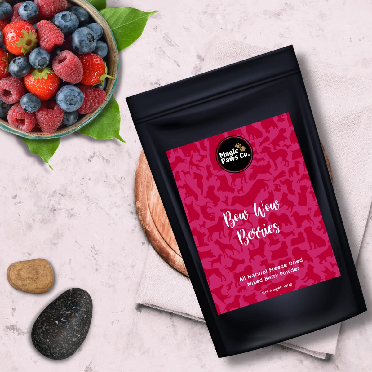 Magic Paws Co. Bow Wow Berrries | All Natural Freeze Dried Berry Mix for Pets | Dogs & Cats 100g