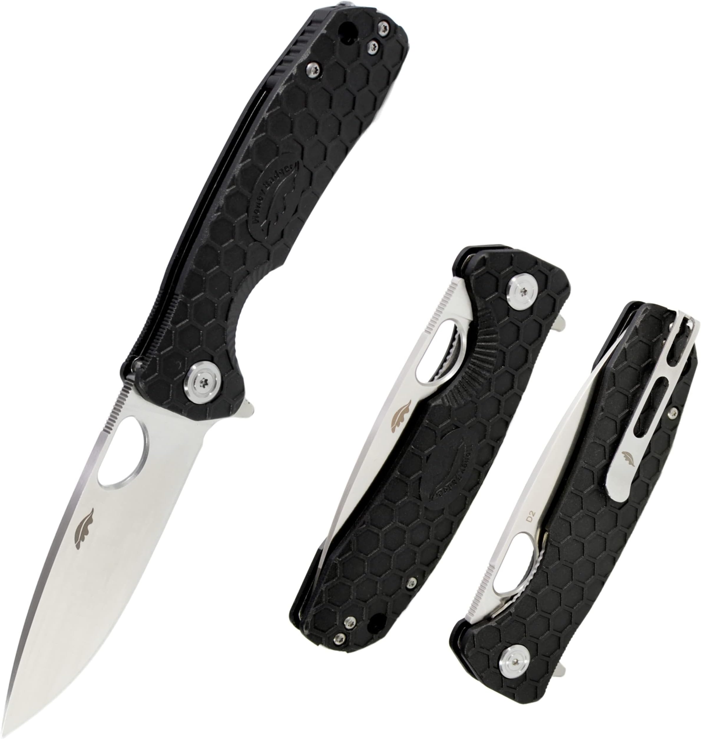 Honey Badger Medium Pocket Knife EDC Drop Point Folding Utility Knife 3.2" Steel Blade Reversible Pocket Clip - (2.9oz) Drop Point Medium Black D2 HB1016