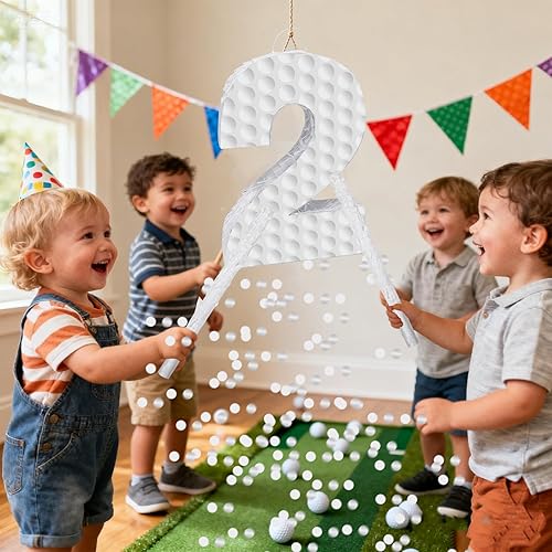Miniatura 7 de Decoraciones de cumpleaños de golf, piñata número 3 con palo vendados y confeti, piñata temática deportiva, suministros para fiesta de tercer