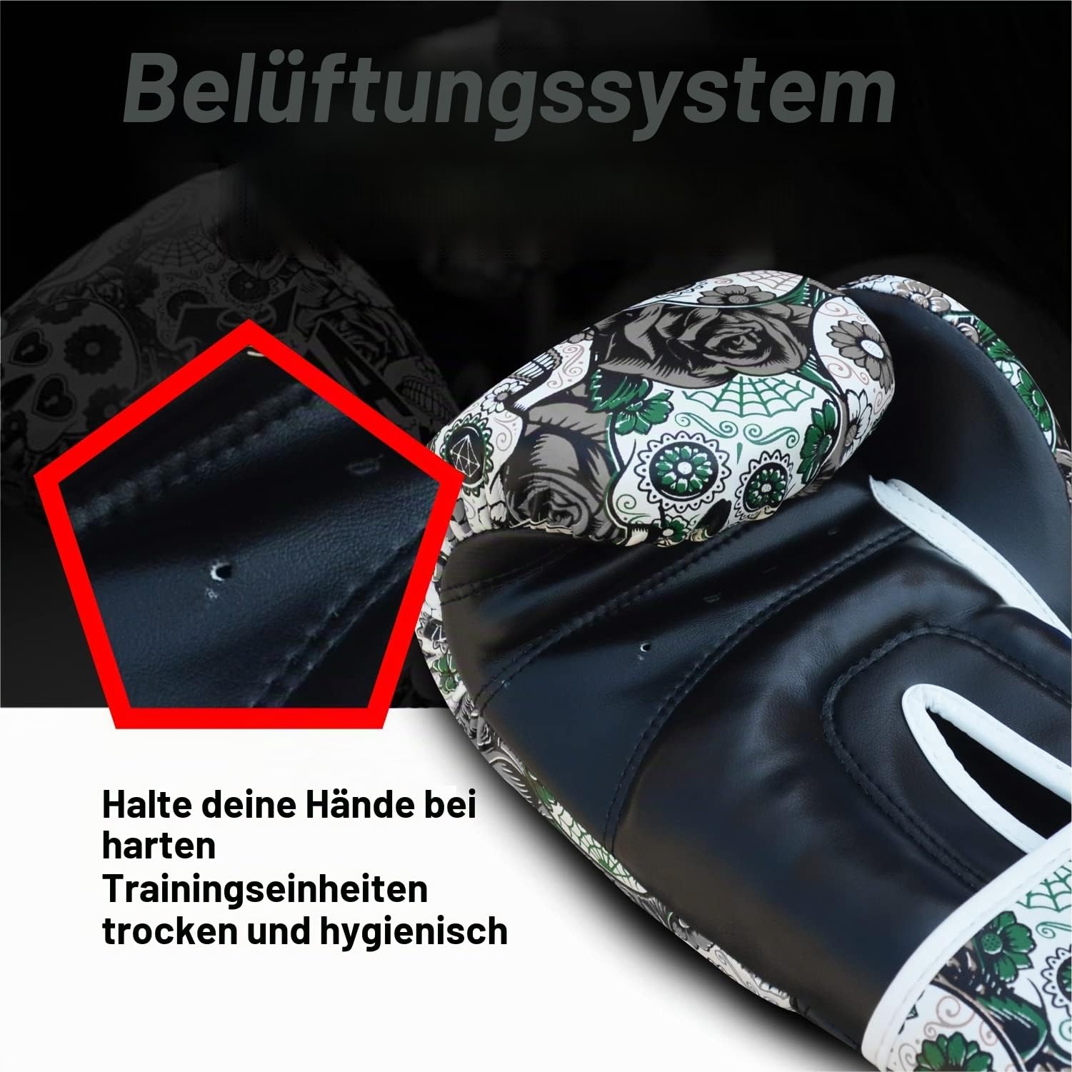 BUDDHA FIGHT WEAR Mexikanische Boxhandschuhe Muay Thai Kickboxen Kunstleder GS-3 Schwarz 14 Oz