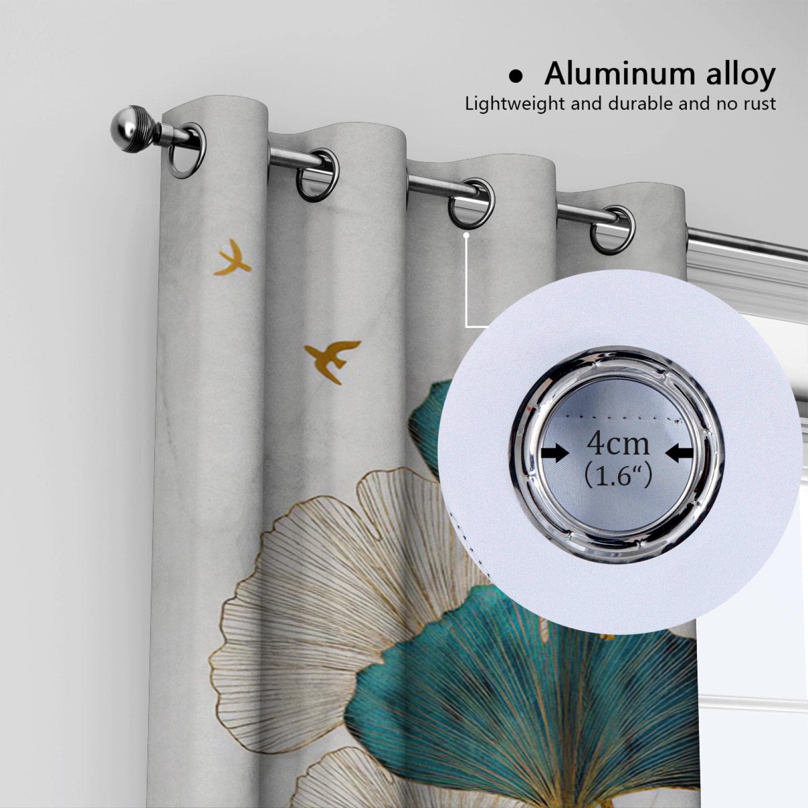 Zaciemniające złote zasłony z liści miłorzębu japońskiego nowoczesne botaniczne abstrakcyjne turkusowe teksturowane izolowane zasłony do salonu 140 x 250 cm, 2 panele