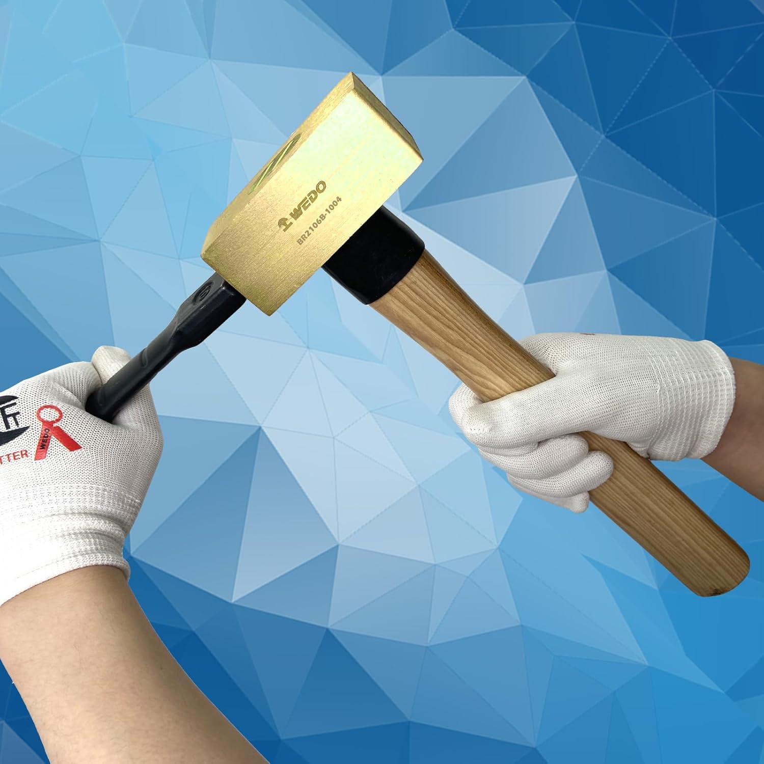 WEDO Brass Flat Hammer 1000g(2lb), Sledge Hammer with Fiberglass Handle, Length 320mm(13"), Die-Forged, Corrosion Resistant