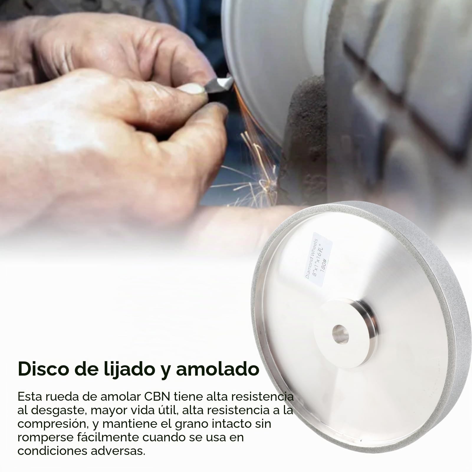 Muela Abrasiva CBN de 8 Pulgadas, Muela Abrasiva de Diamante Galvanizada de Alta Dureza y Resistencia Al Desgaste, Grano 180, 1 Pulgada de Ancho, Husillo de 5/8 Pulgadas para