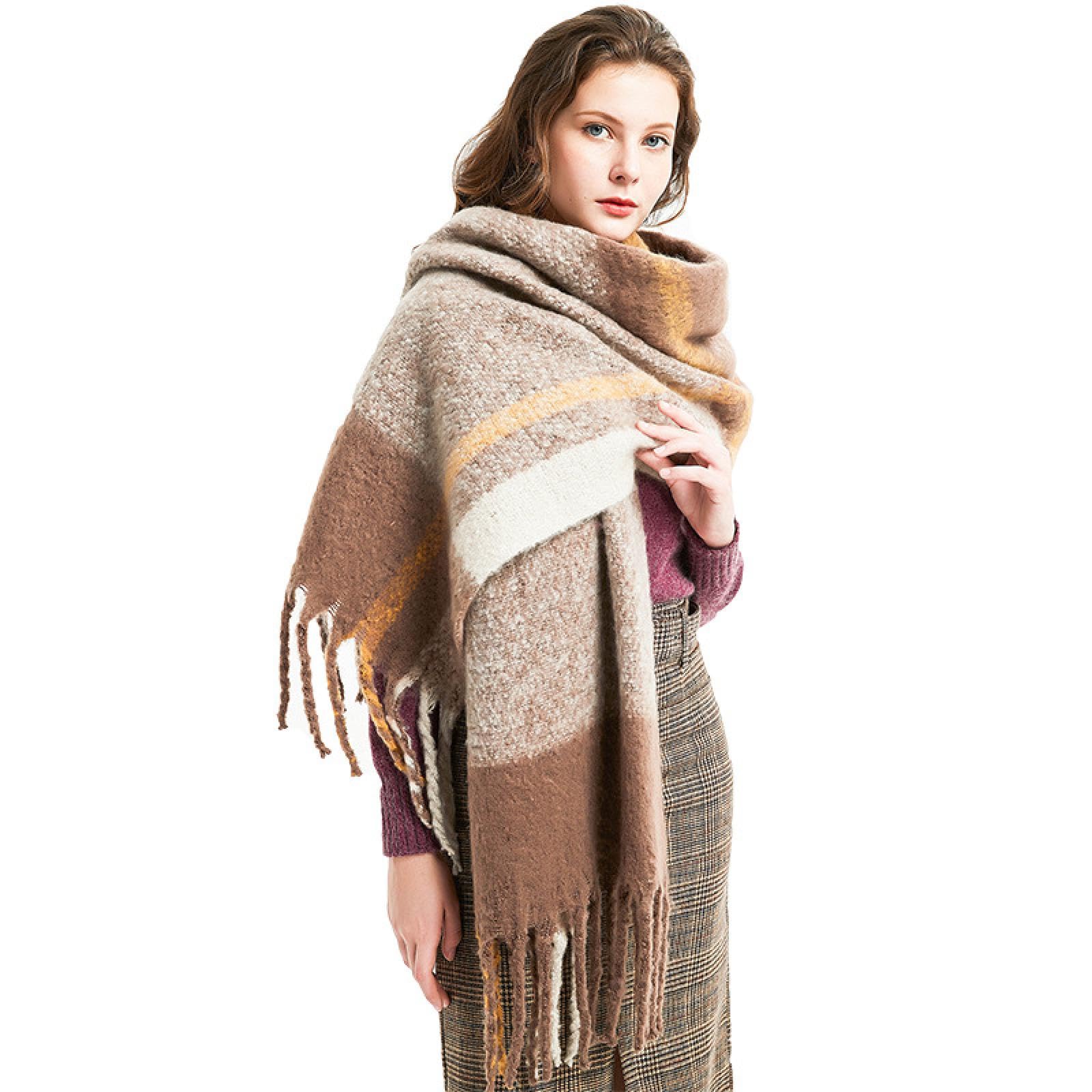 Bufanda Mujer Chal Abrigos Chales Hombre Bufanda Gruesa A Cuadros con Borlas Otoño E Invierno Engrosada Bufanda De Retazos De Doble Cara Chal 04
