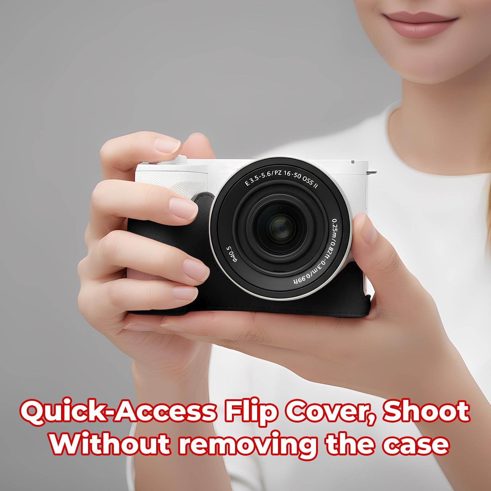 Ochronne etui na aparat kompatybilny z aparatem Sony Alpha ZV-E10 II ZVE10 II, niestandardowa torba ze skóry PU z regulowanym paskiem na ramię, kompaktowa torba do przenoszenia, Czarny, 4×3×2