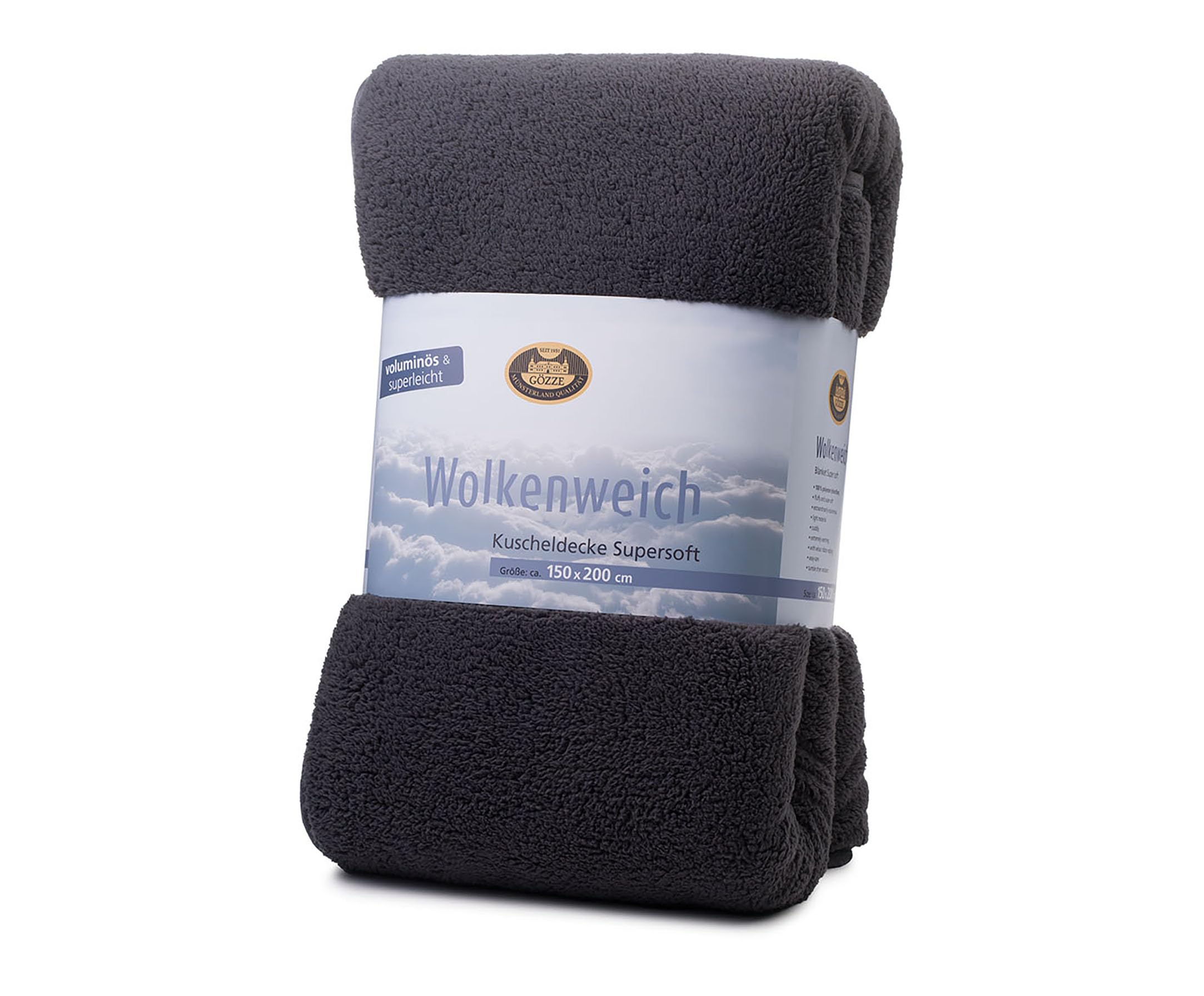 Gözze Kuscheldecke WOLKENWEICH mit Schaf Fellimitat, 150 x 200, Farbe anthrazit
