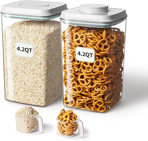 Ankou Recipiente hermético para almacenamiento de alimentos con tapa pop y cuchara de 4.4 fl oz, 2 recipientes de cereales sin BPA, para arroz,