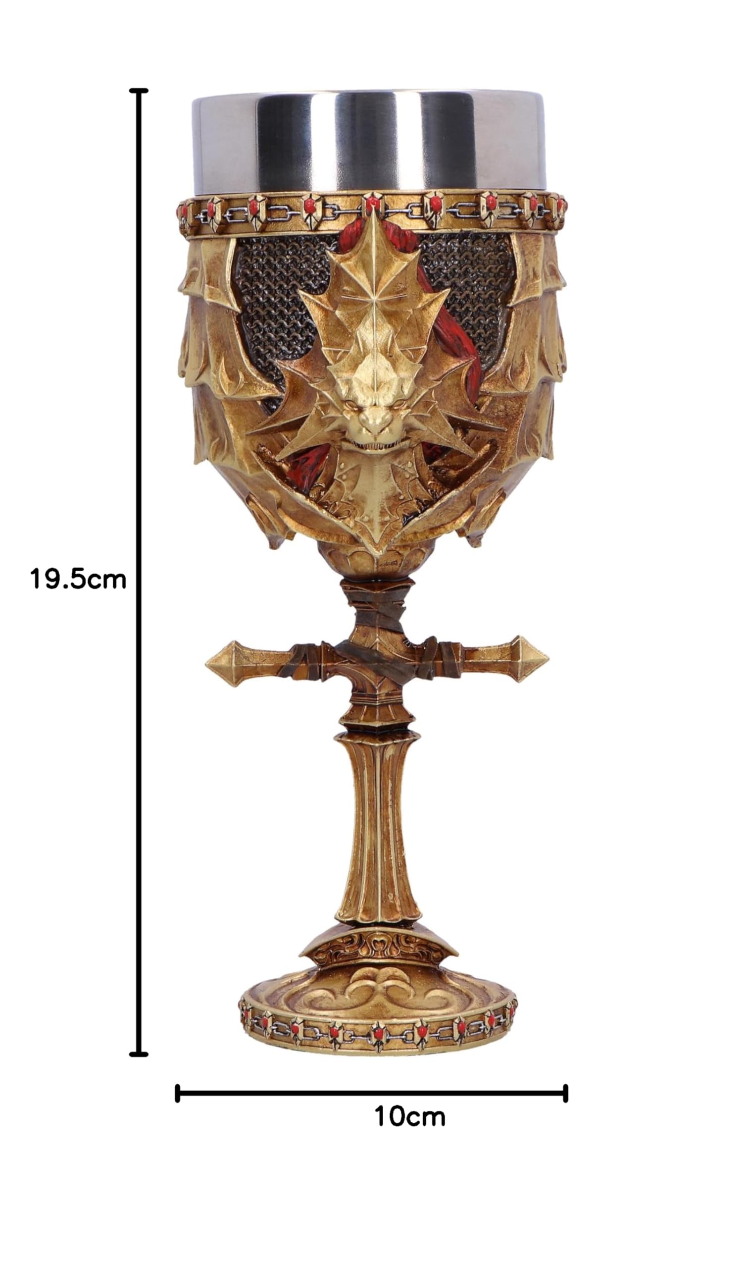 Nemesis Now Dark Souls Ornstein - Copa de 15,5 cm, resina, oro, producto oficial de Dark Souls, copa de vino Dark Souls Trilogy, inserto de acero inoxidable, fundido en la mejor resina, pintado a mano