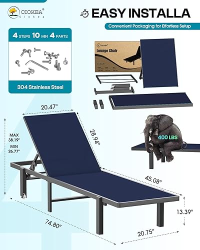 Miniatura 2 de Tumbona de aluminio para exteriores, reclinable ajustable de cinco posiciones y silla de bronceado plana completa para patio, playa, patio, piscina,
