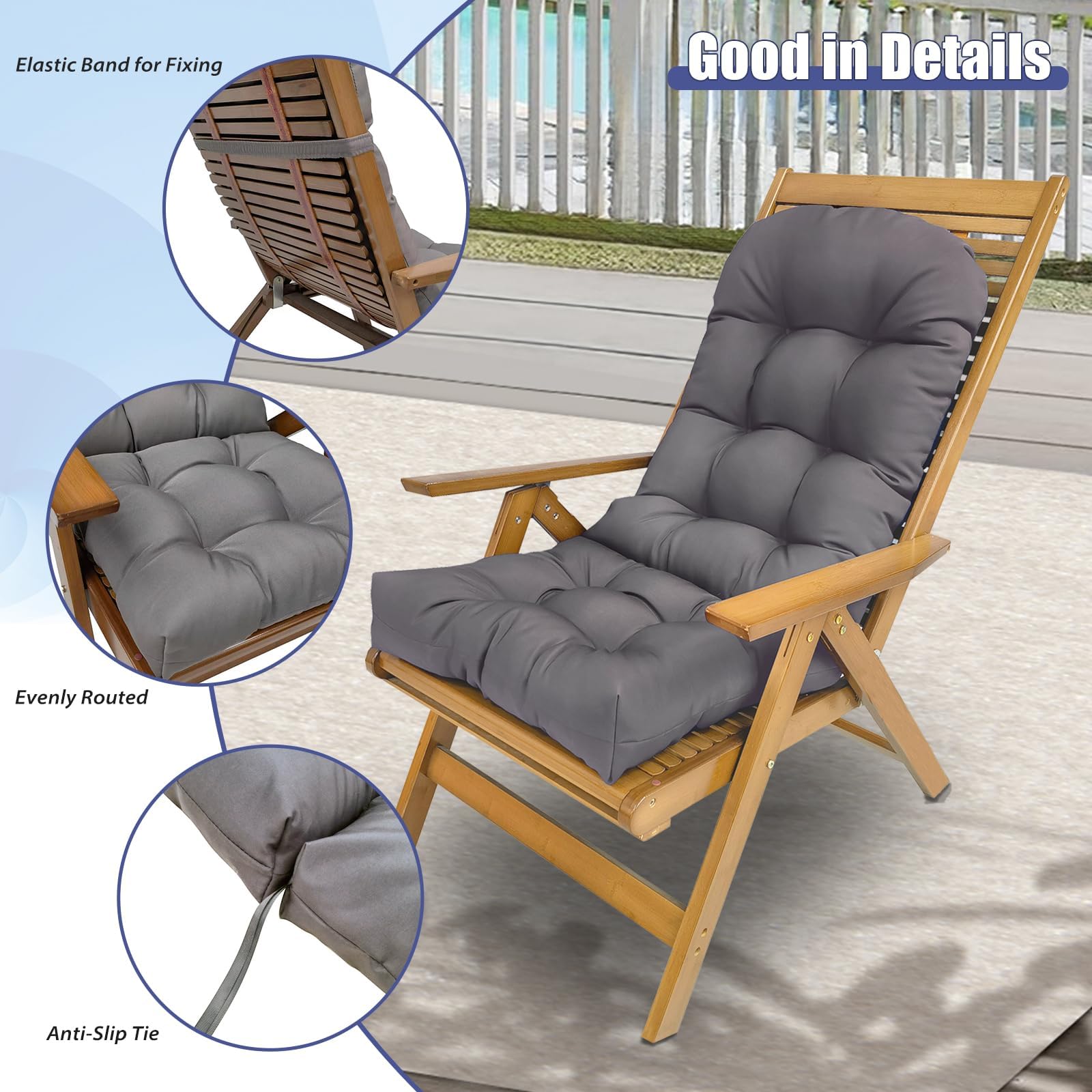 Cojines con respaldo para Sillas de terraza y jardín. cojines para sillones de Interior y Exterior. Cojin para Silla con respaldo, cojines acolchados,Grigio,110 * 50CM