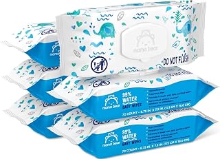 Amazon Brand - Mama Bear 99% Water Baby Wipes, Hypoallergenic, Fragrance Free,72 Count (Pack of 6)